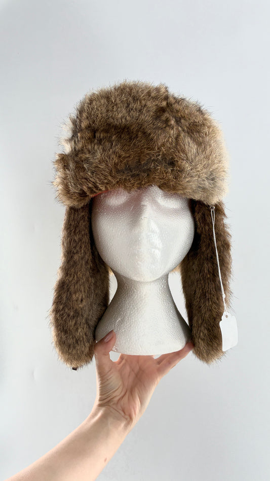Vintage MAD BOMBER Leather and Rabbit Fur Bomber Style Trapper Hat