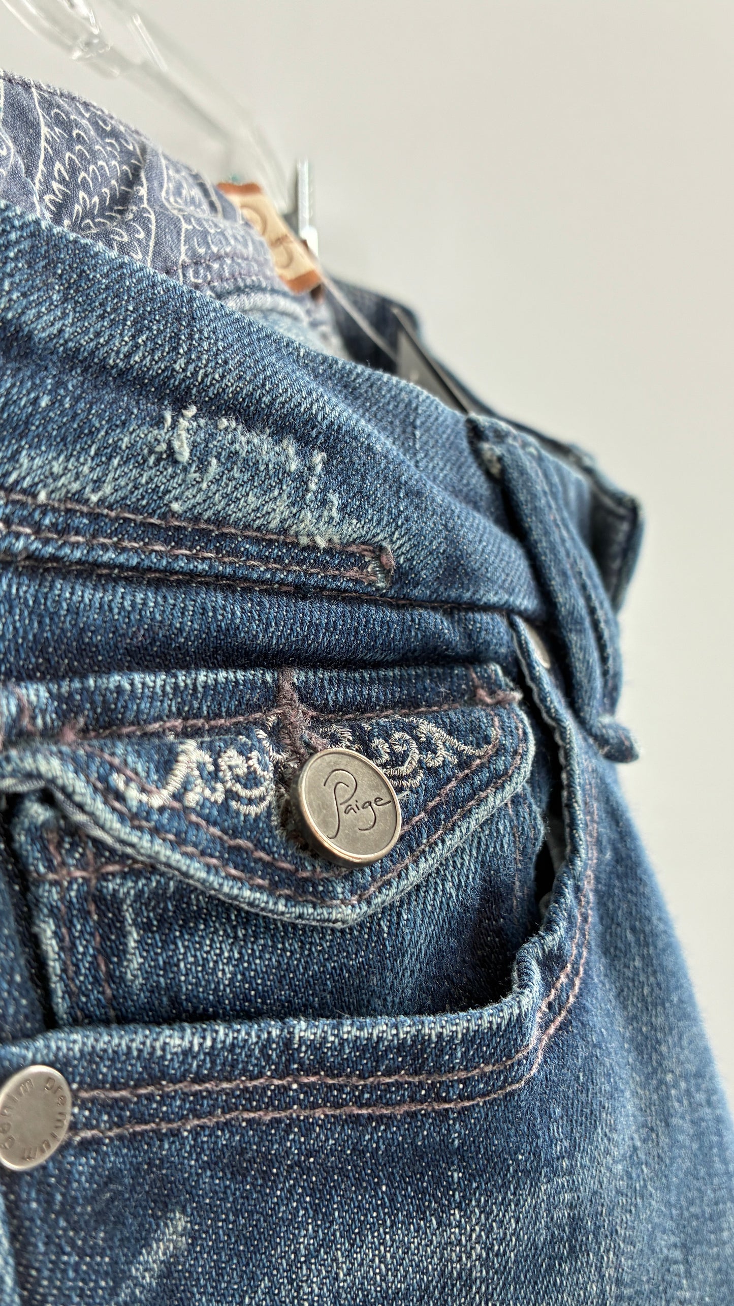 Vintage PAIGE Kick Flare Jeans with Embroidered Pockets (27)