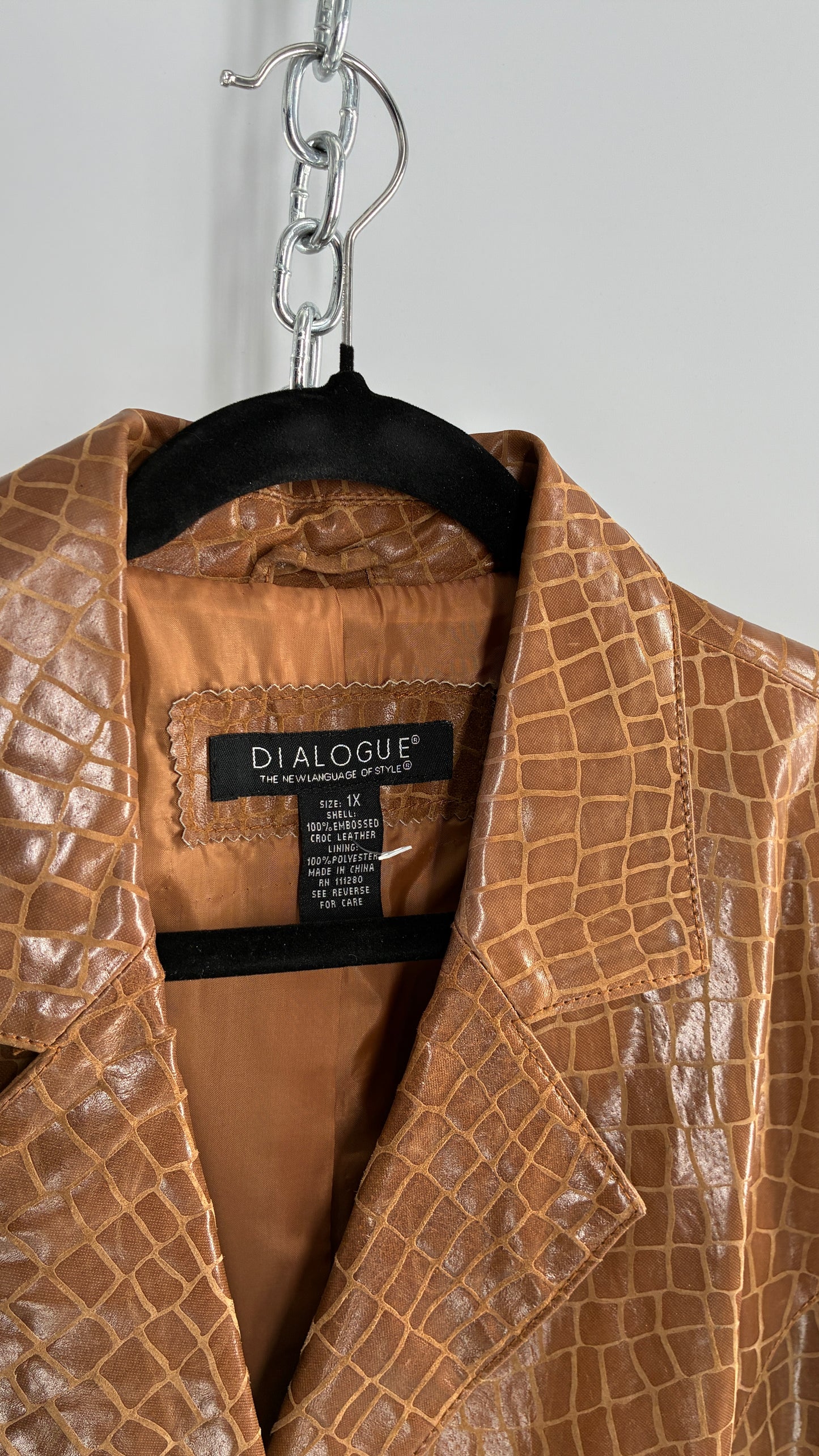 Vintage DIALOGUE Crocodile Embossed Leather Jacket (XL)