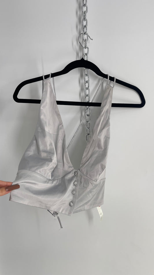 Free People Silver Satin Button Front Halter (XL)