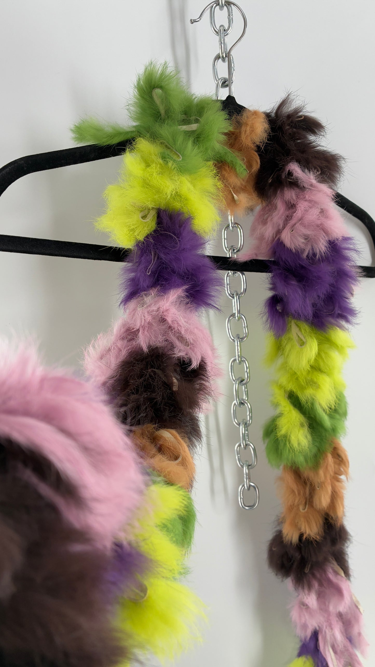 Vintage Multicolored Brown Purple Green Rabbit Fur Scarf