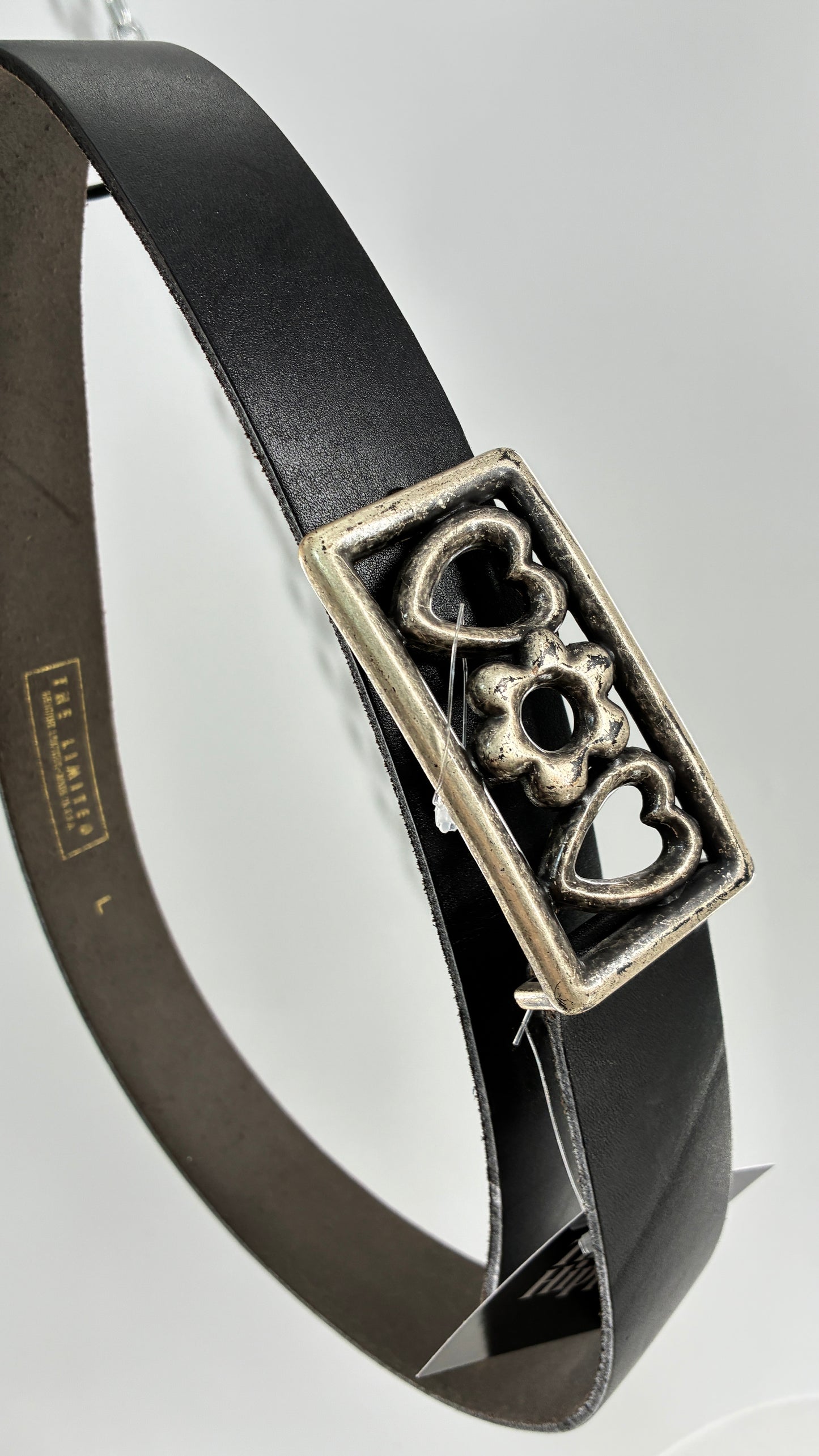 Vintage THE LIMITED Black Leather Belt with Heavy Metal Buckle (Large)