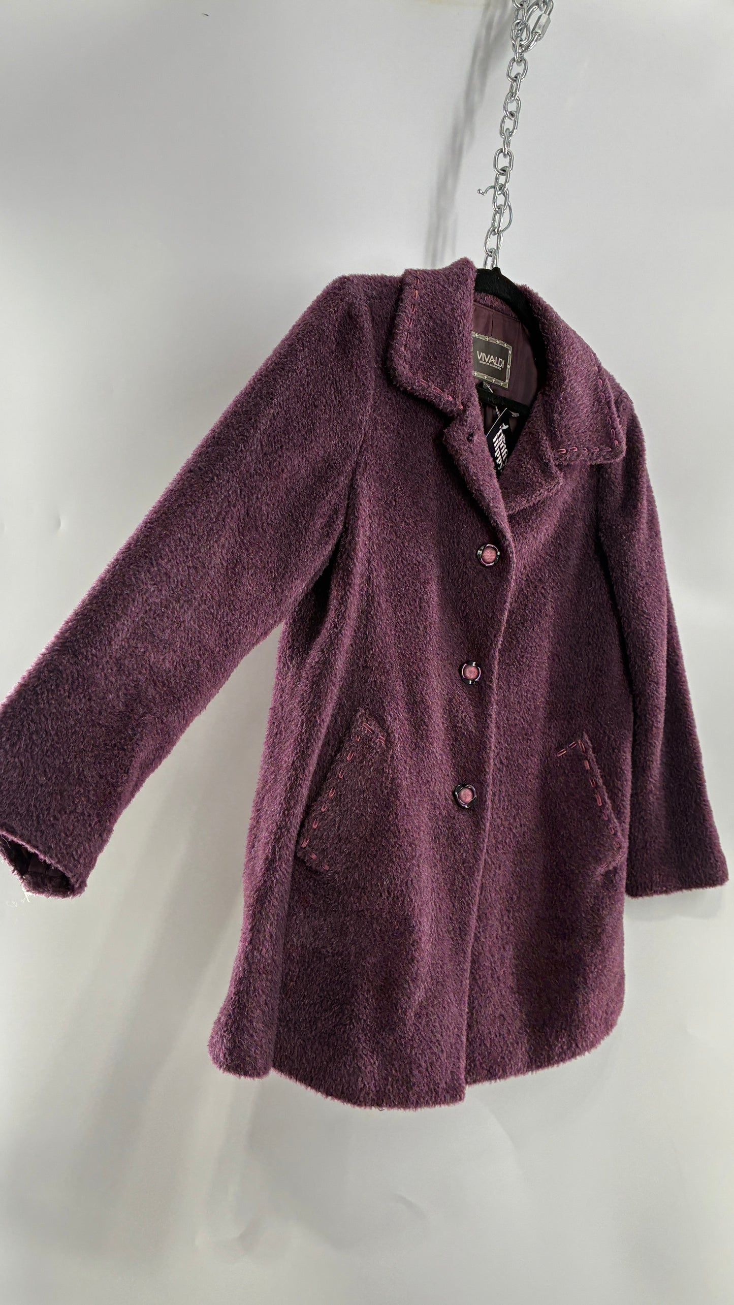 Vintage VIVALDI Purple Coat with Ribbon Stitch Detail (97,102,165cm)