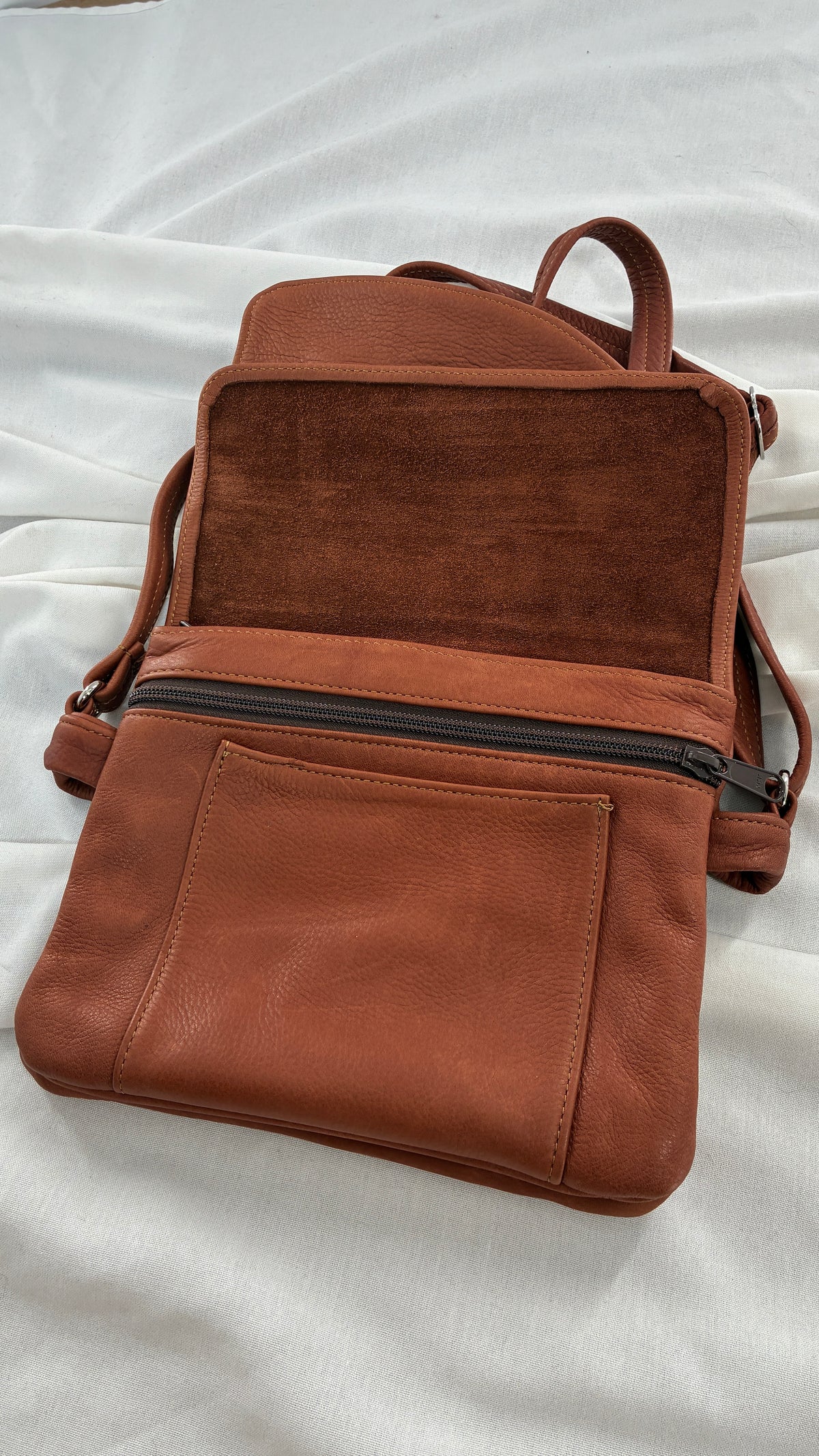 ELIE Genuine Leather Tulip Jr Handbag with Multiple Sections and Zippered Pockets