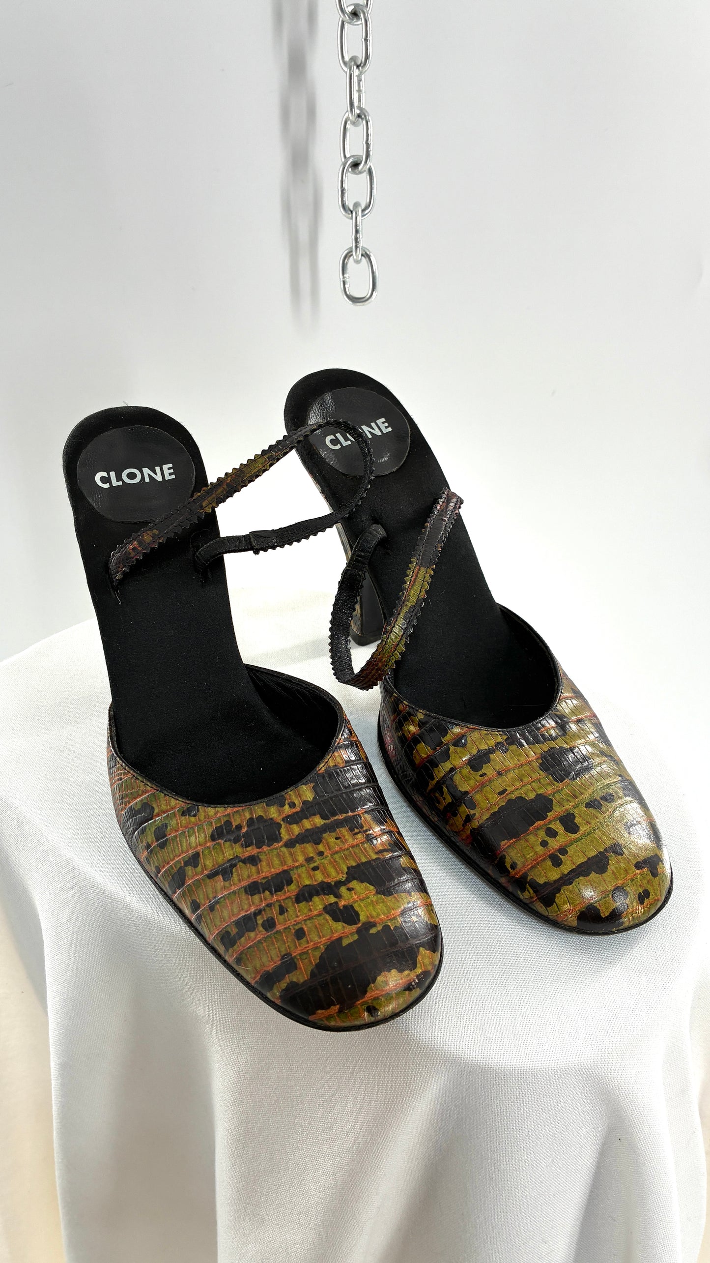 Rare Vintage CLONE Bruno Bordese Anaconda Snake Patterned Round Toe Heel Made in Italy (37.5)