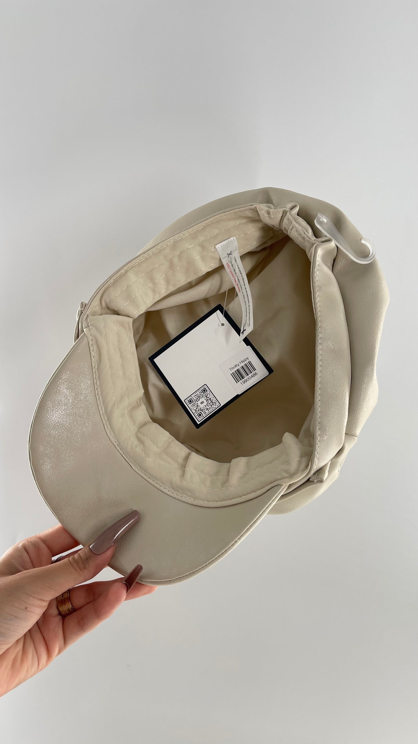 White Faux Leather Newsboy Cap