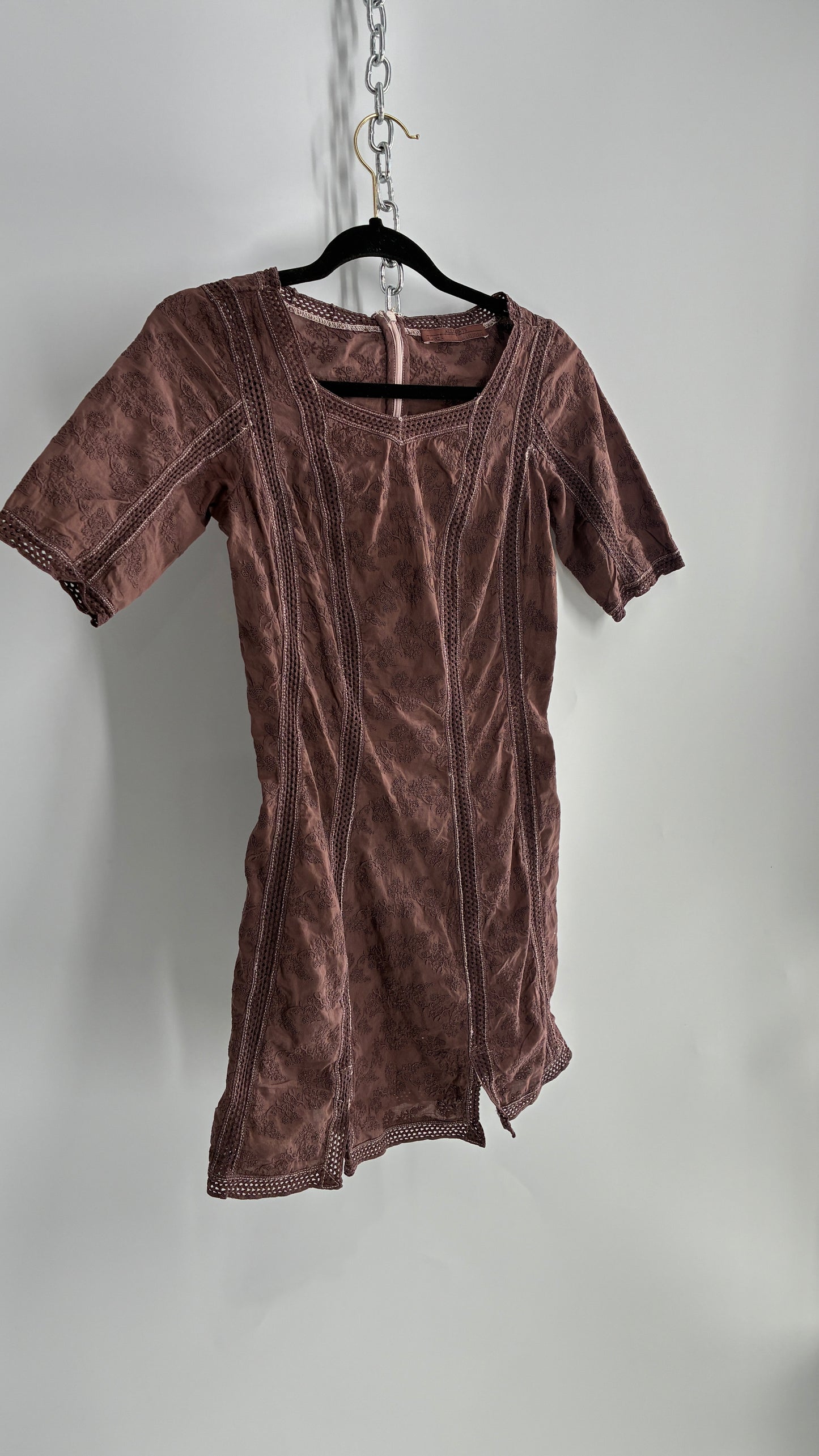 ALSAINTS Embroidered Brown Cotton Bodycon Mini Dress (4)