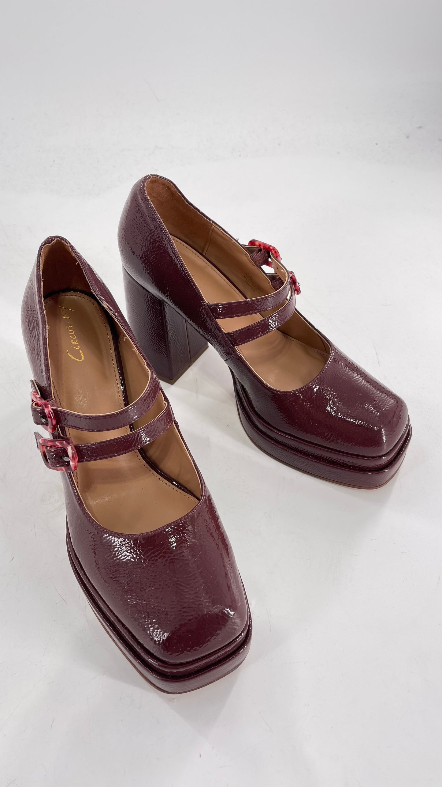 CIRCUS NY Burgundy Double Platform Chunky Heel Double Strap Mary Jane Steppers