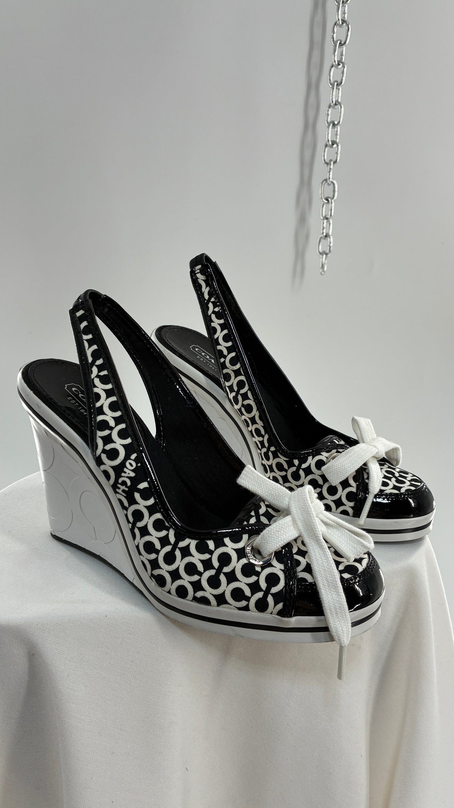 Vintage COACH Emilanna Black and White Monogram Wedge Sneaker Heel (7B)