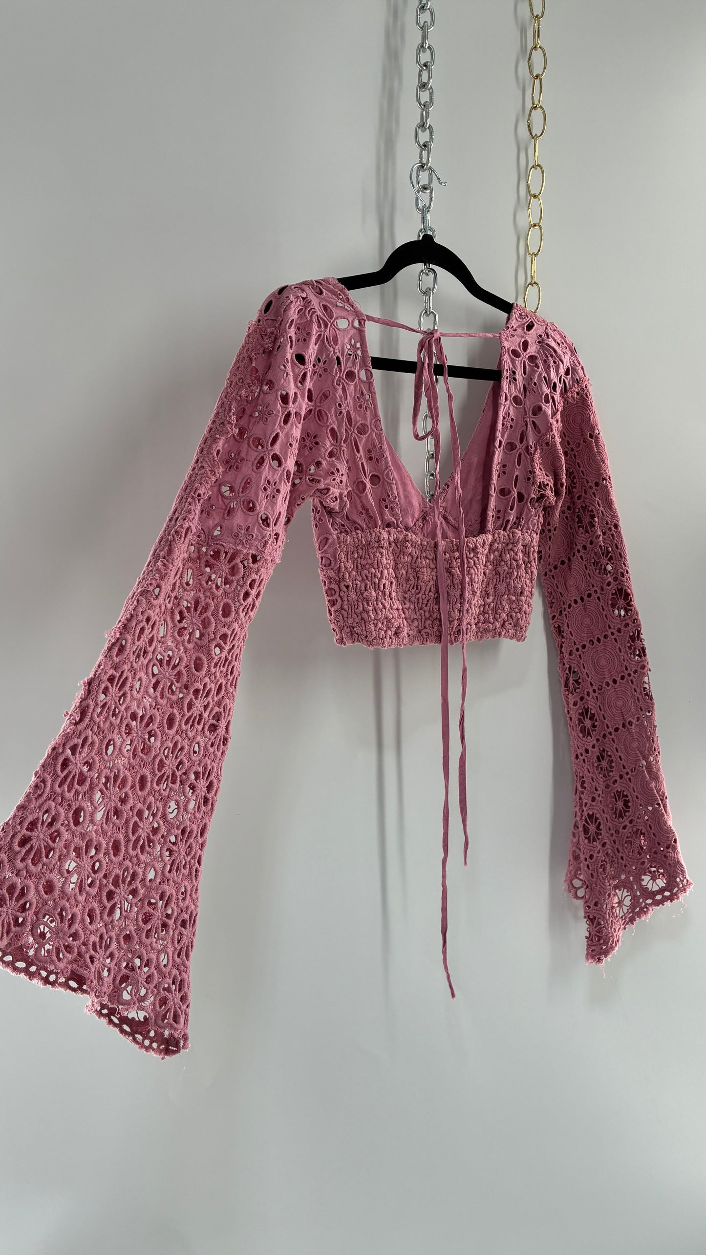 Vintage FREE PEOPLE Dusty Mauve Lace Bell Sleeve (XS)