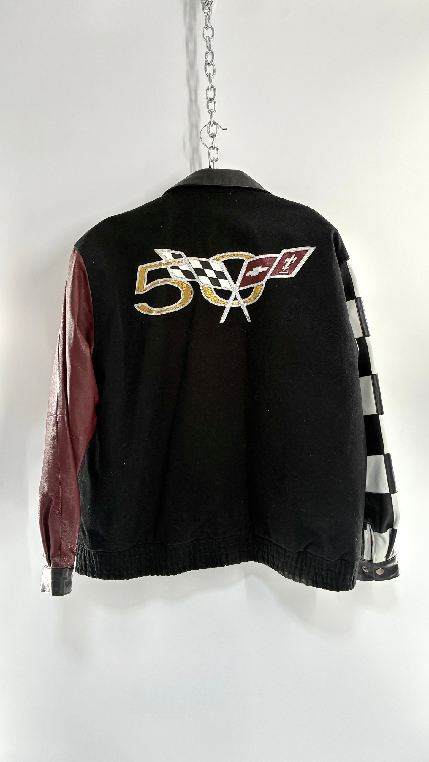 RARE Vintage Chevy CORVETTE 50th Anniversary Leather Varsity Style Jacket (Large)
