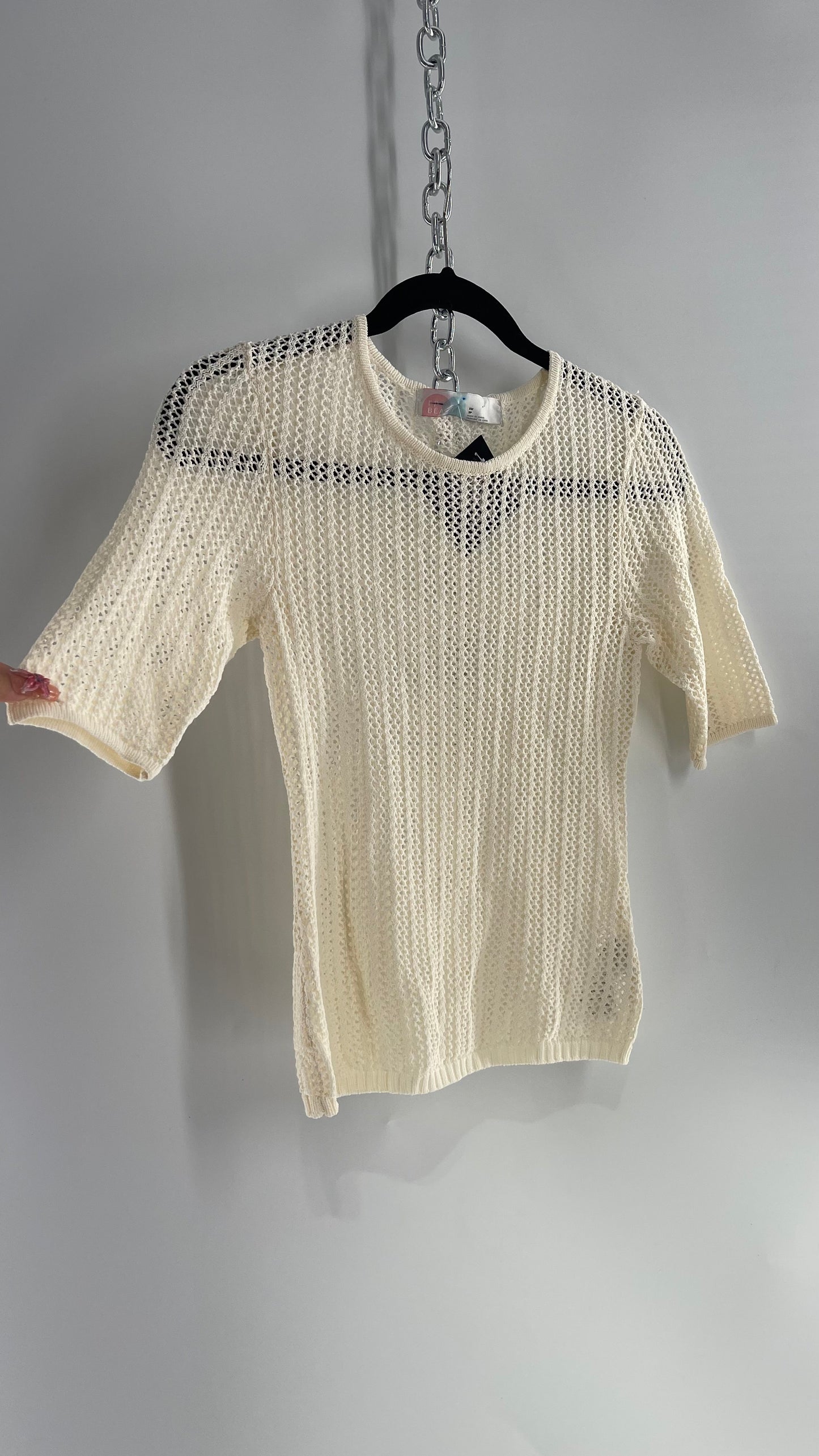 Free People Beige Knit Short Sleeve (XS)