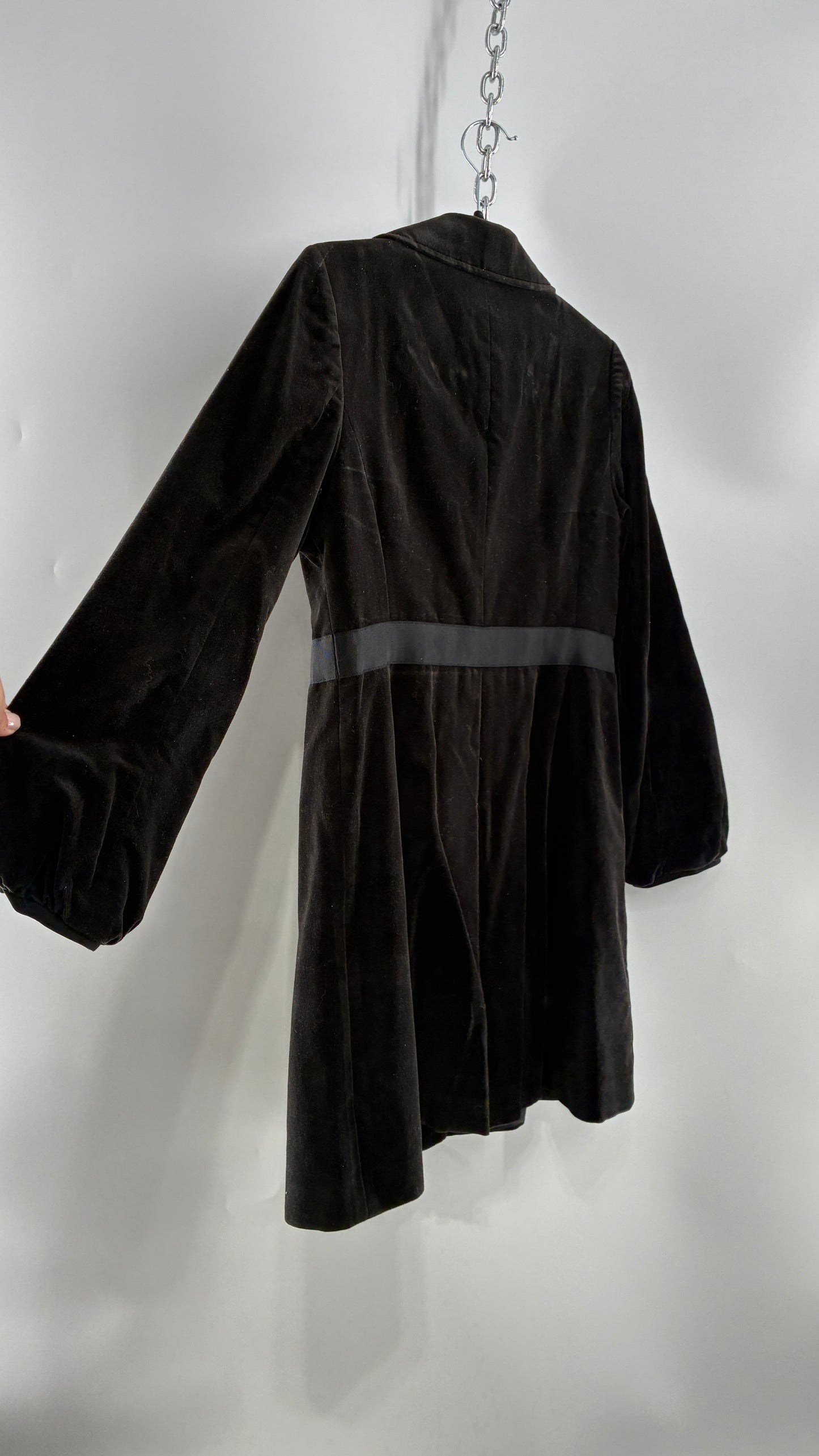 Vintage Ann Taylor Black Velour Bubble Sleeve Coat with Ribbon Bow Belt (4P)