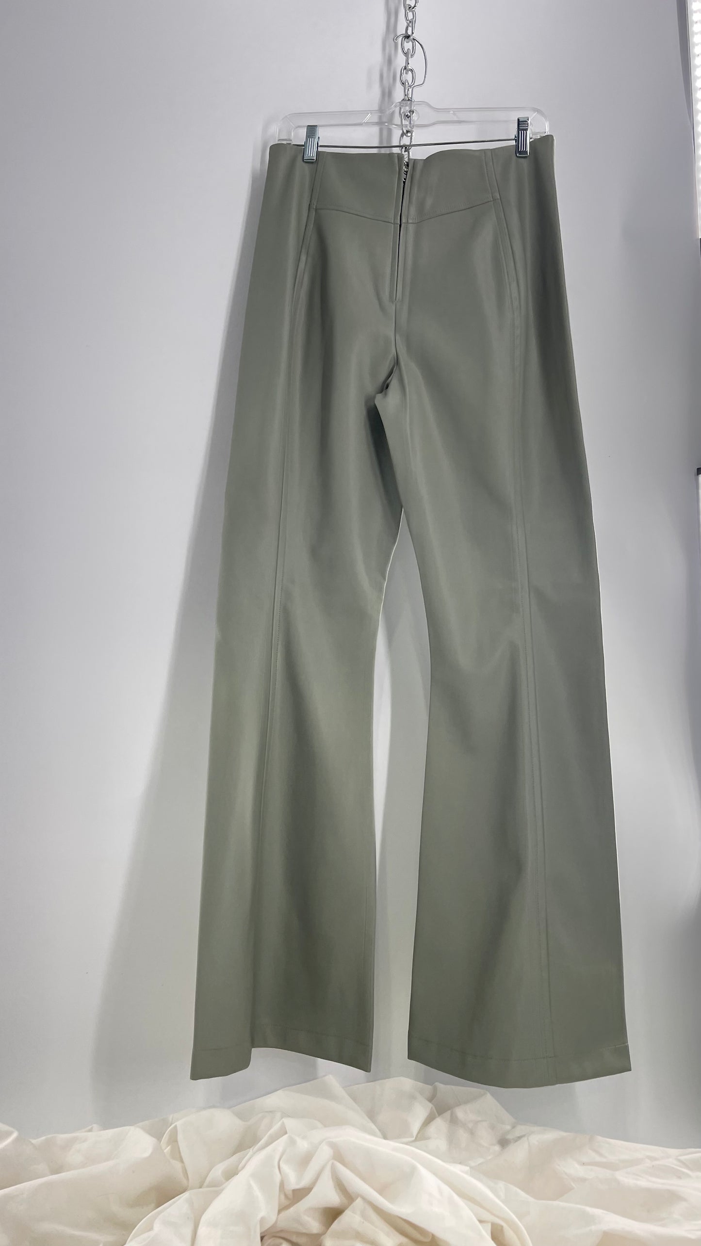 Free People Real Deal Grey/Sage Vegan Leather Vented Hem Flares (31)