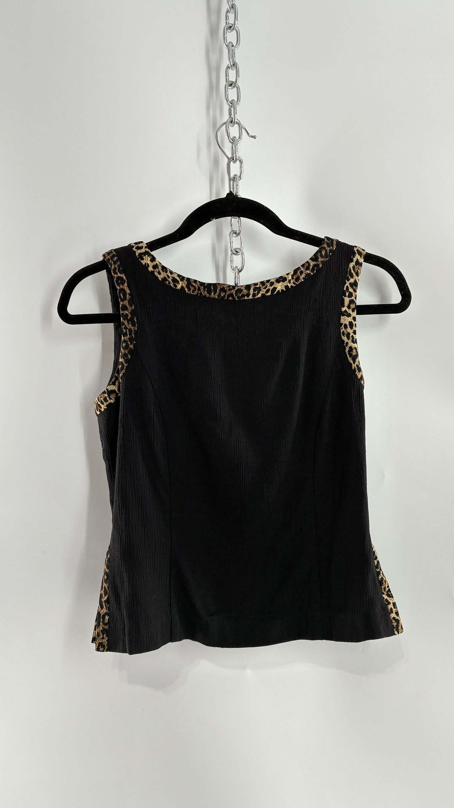 Vintage LOIS SNYDER DANI MAX Tailored Black Camisole with Leopard Trim and Vented Sides (6)