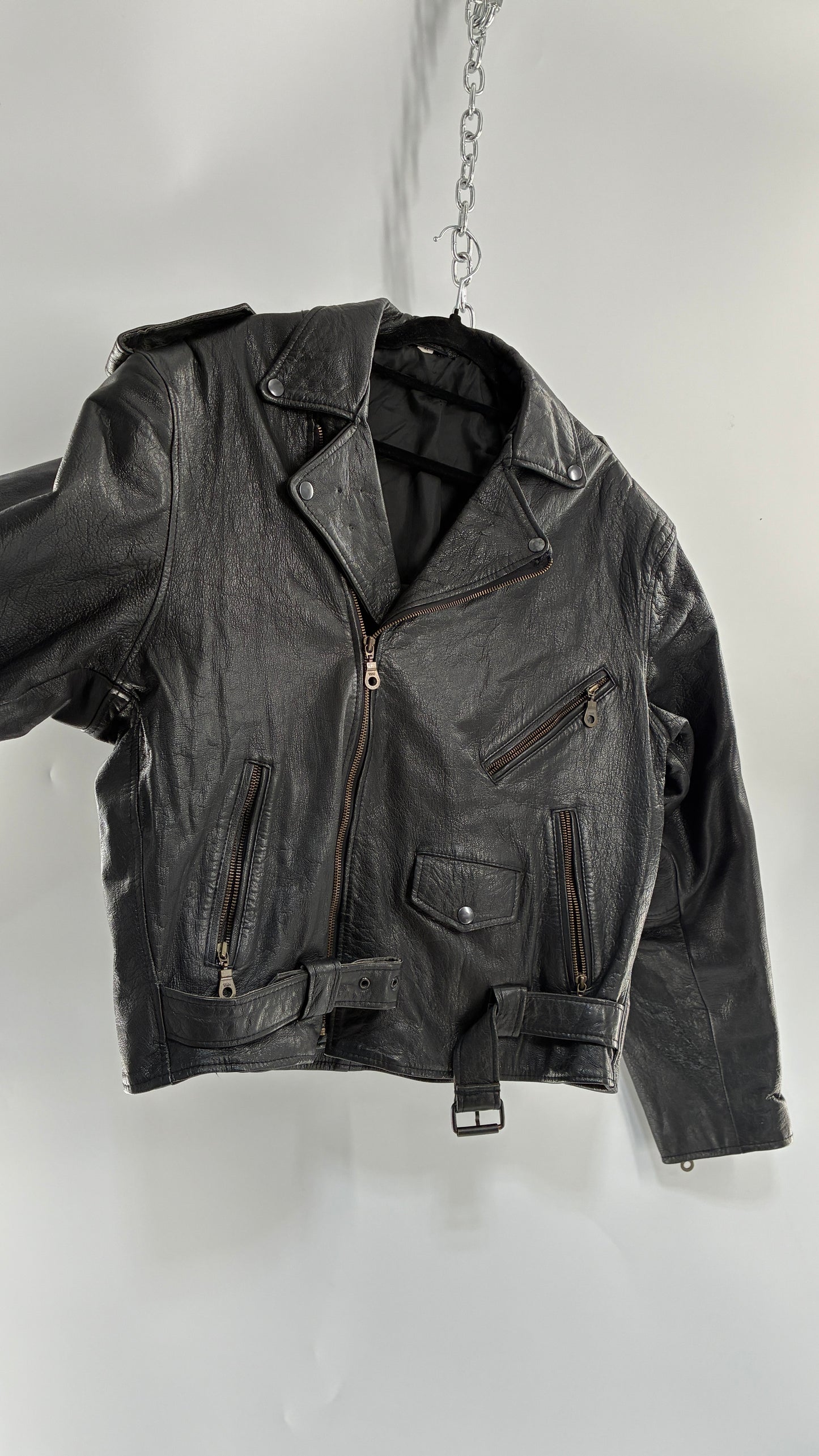 Vintage Black Genuine Leather Motorcycle Jacket (XL)