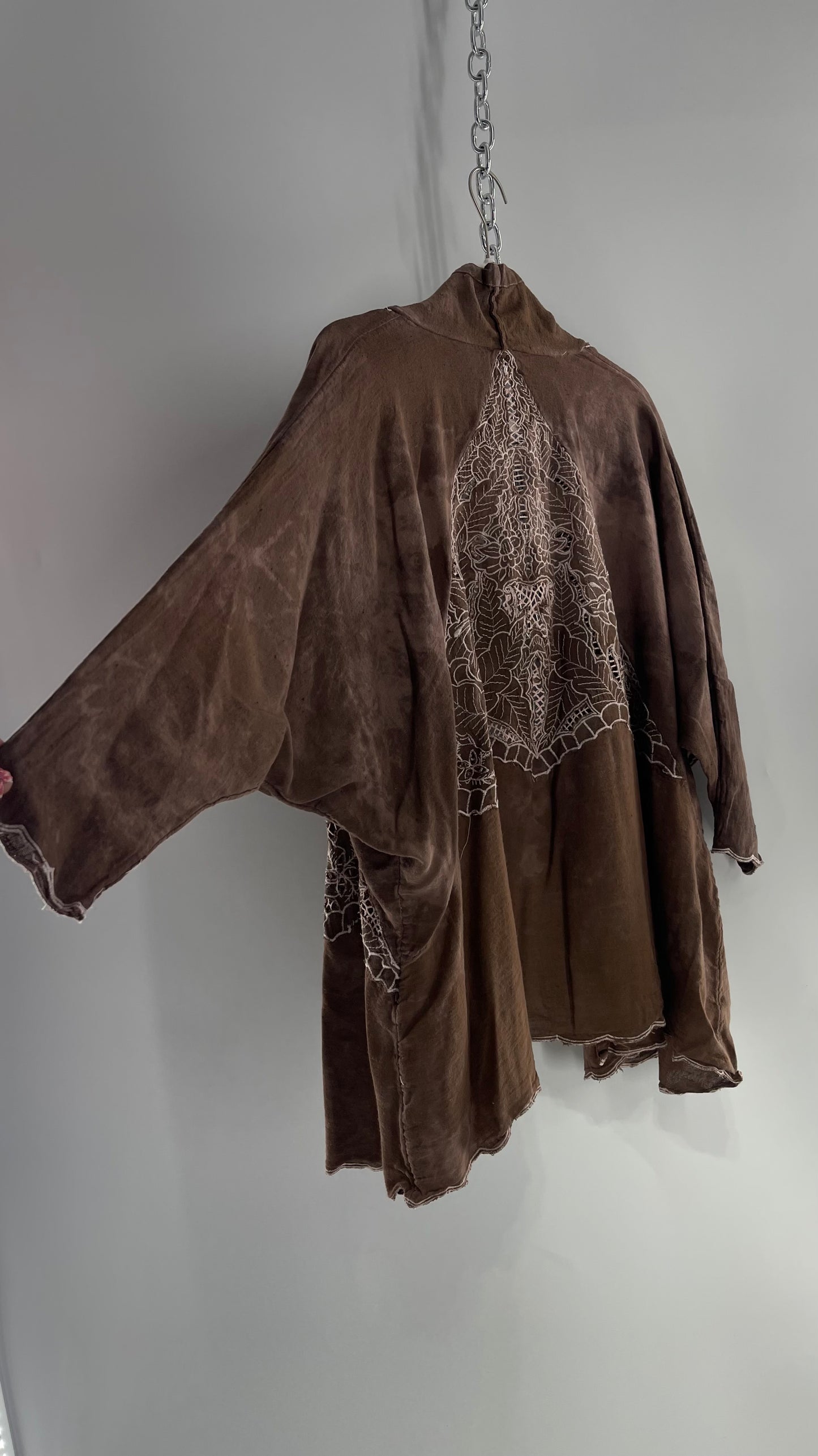 Free People Hand Dyed 100% Cotton Cape with Eyelet Lace Detailing (Medium)