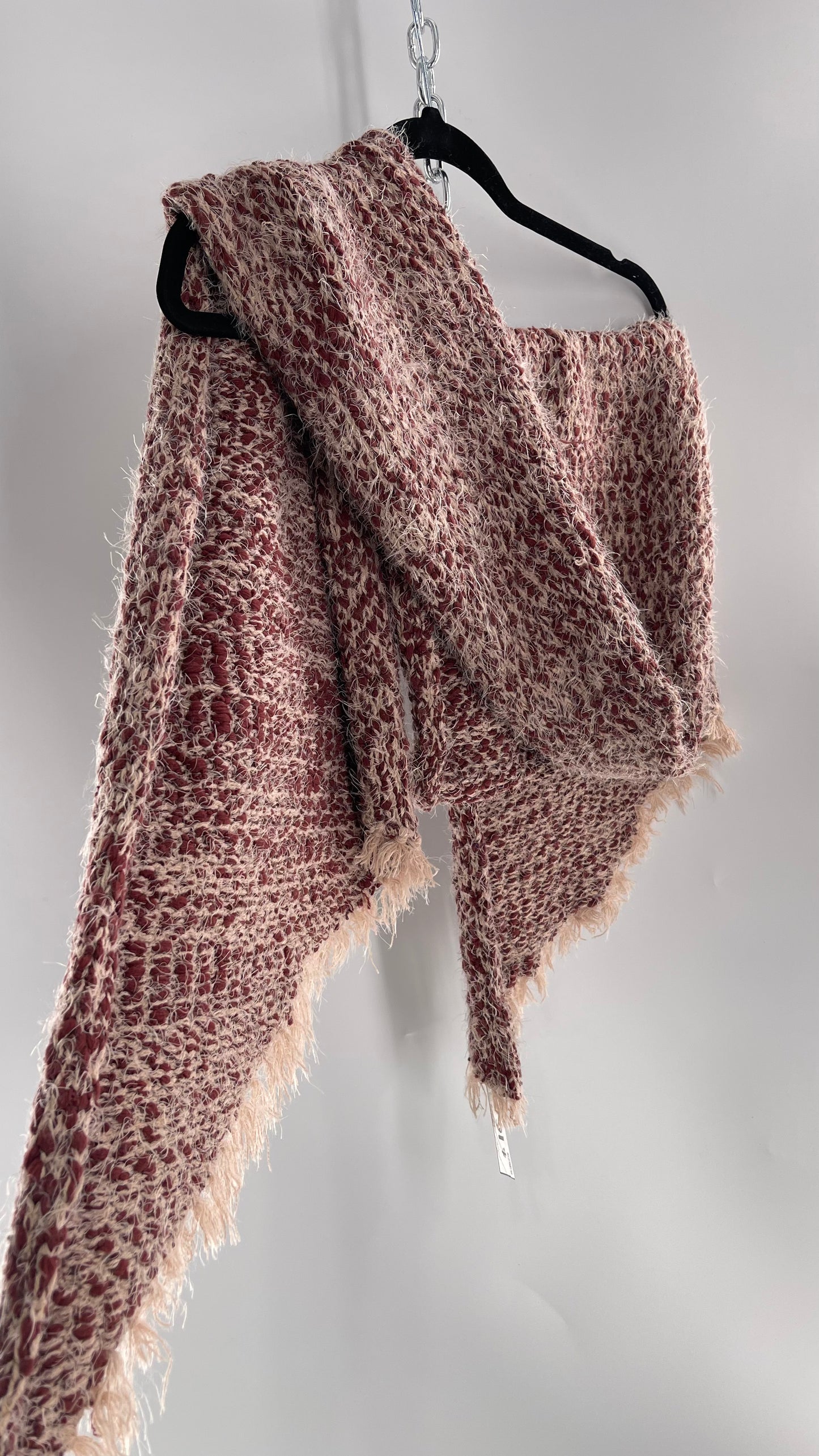 Free People Brick/Burgundy and Dusty Pink Interwoven Voluminous Shag Scarf