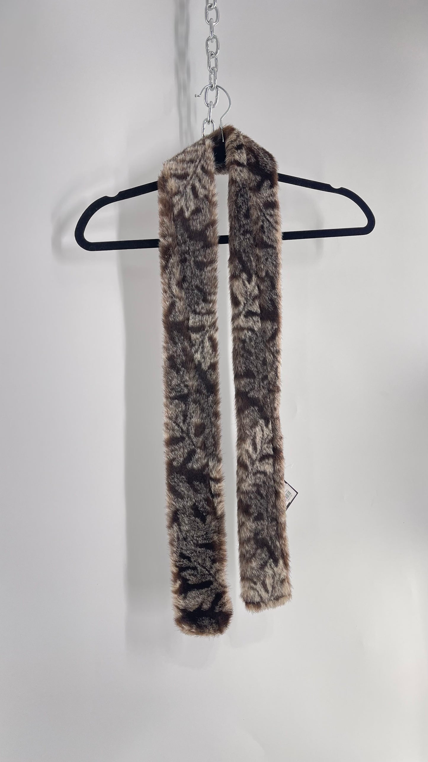 Vintage Fuzzy Furry Skinny Scarf Gray/Brown