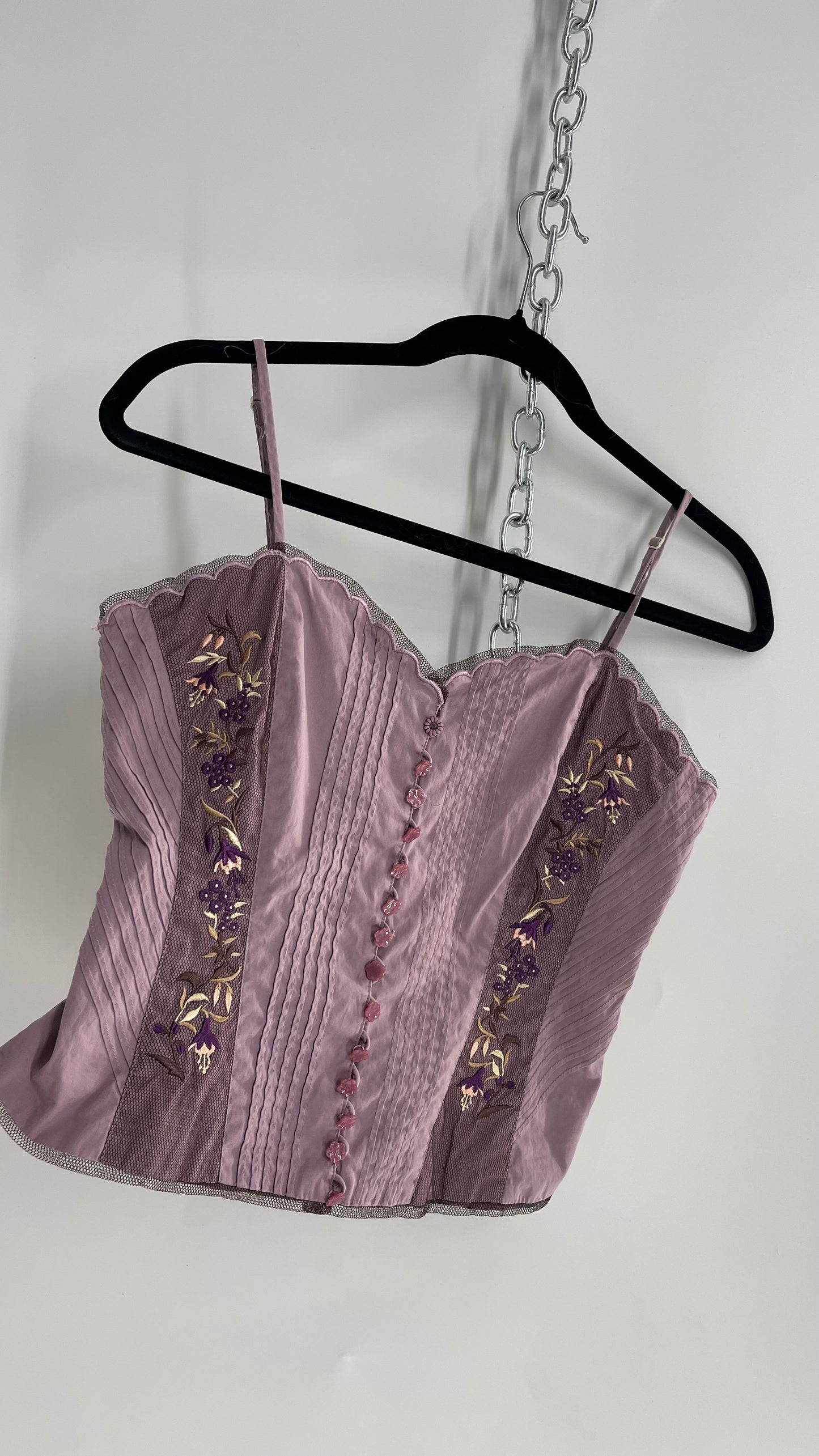 Vintage Elevenses Purple Embroidered Button Front Camisole (4)