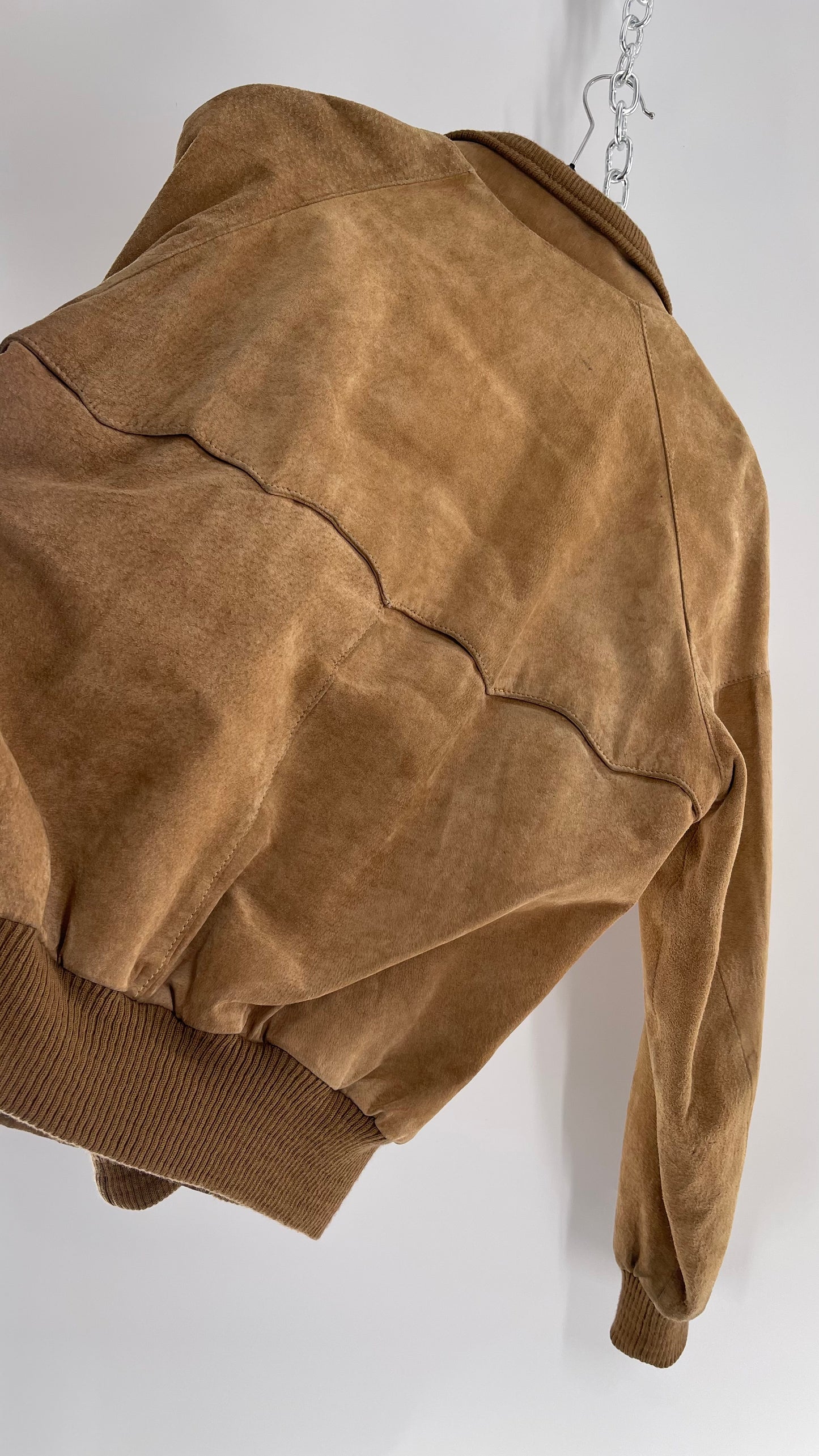 Vintage FOXRUN Caramel Brown Suede Bomber Jacket (40)