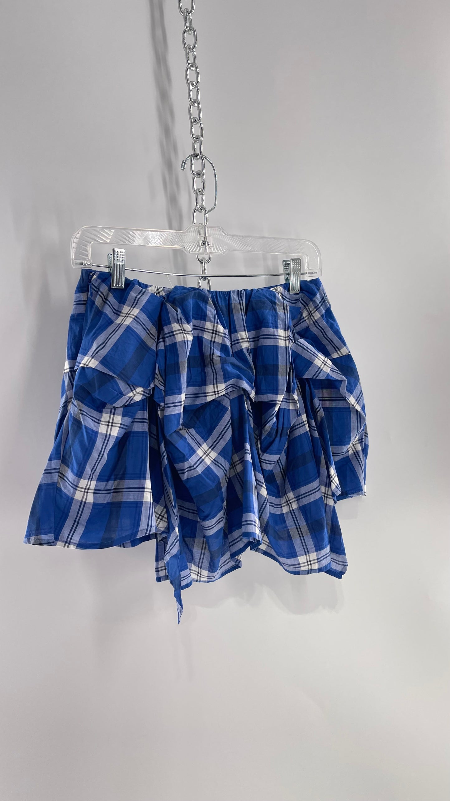 BDG Urban Outfitters Blue Plaid Bubble Hem Ruched Mini Skirt with Tags Attached (Small)