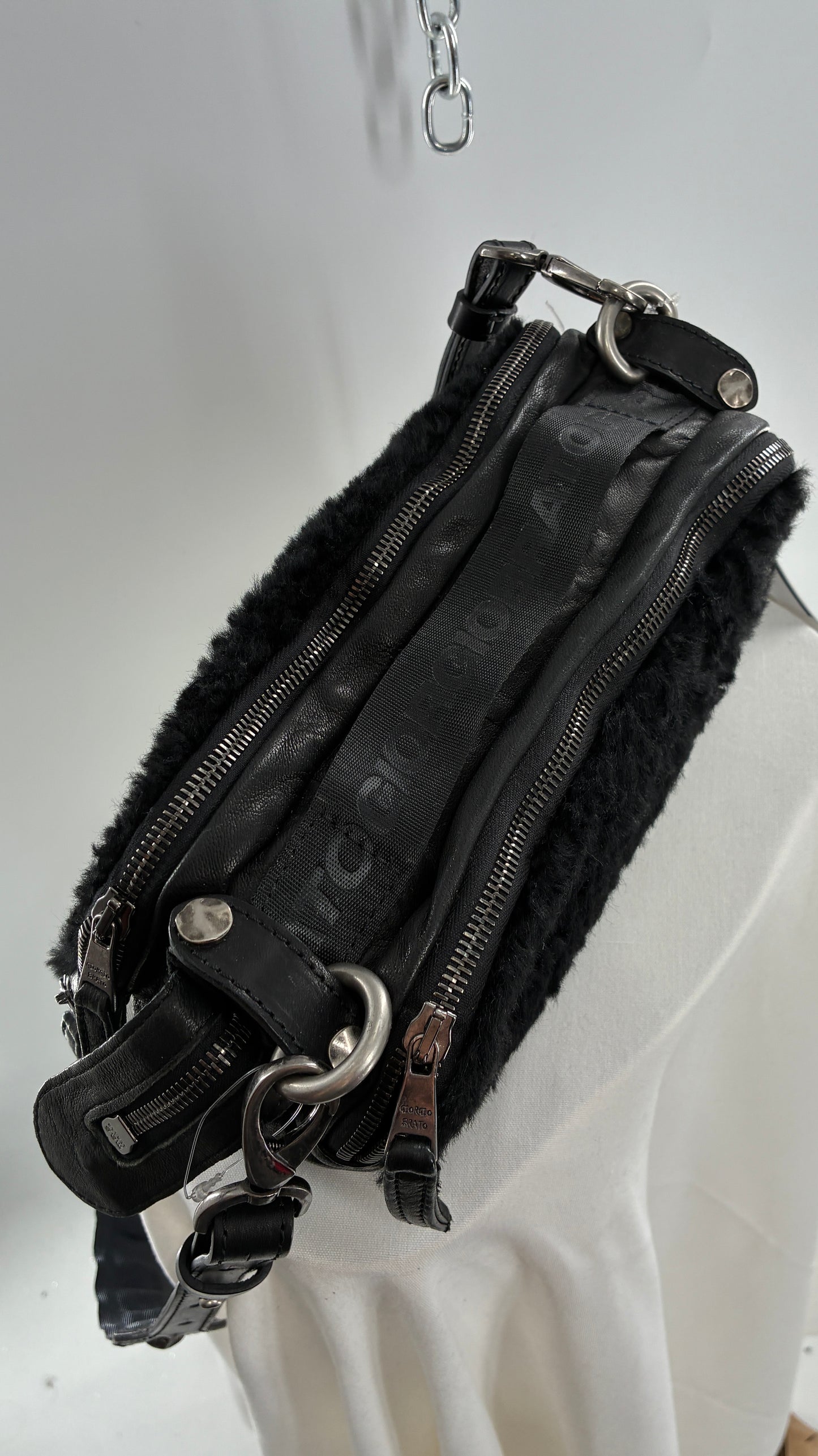 GIORGIO BRATO Black Lamb Leather Convertible Shoulder Bag and Backpack