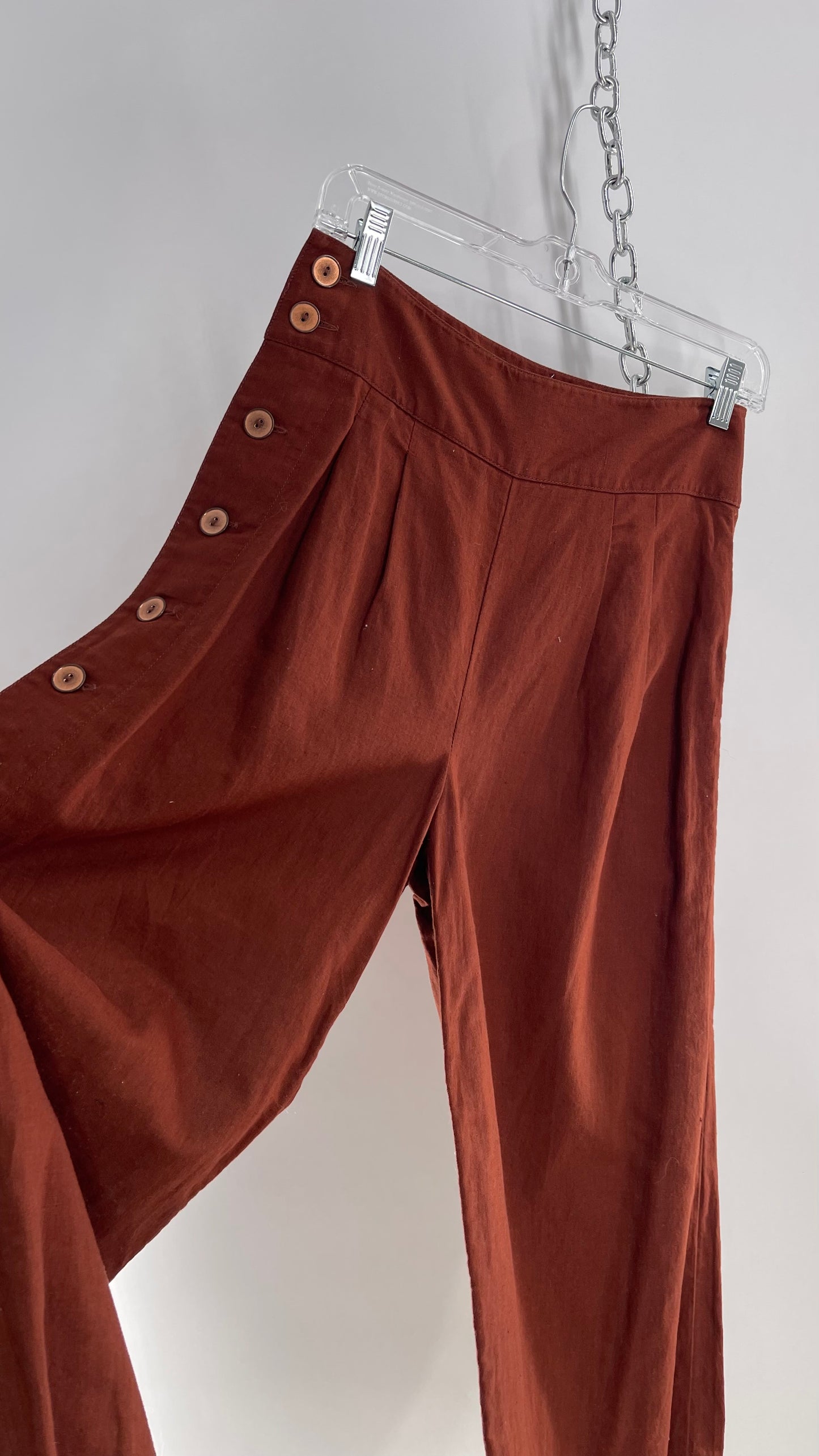 Anthropologie Brown Cotton Wide Leg Pants with Bronze Button Detailing (0)