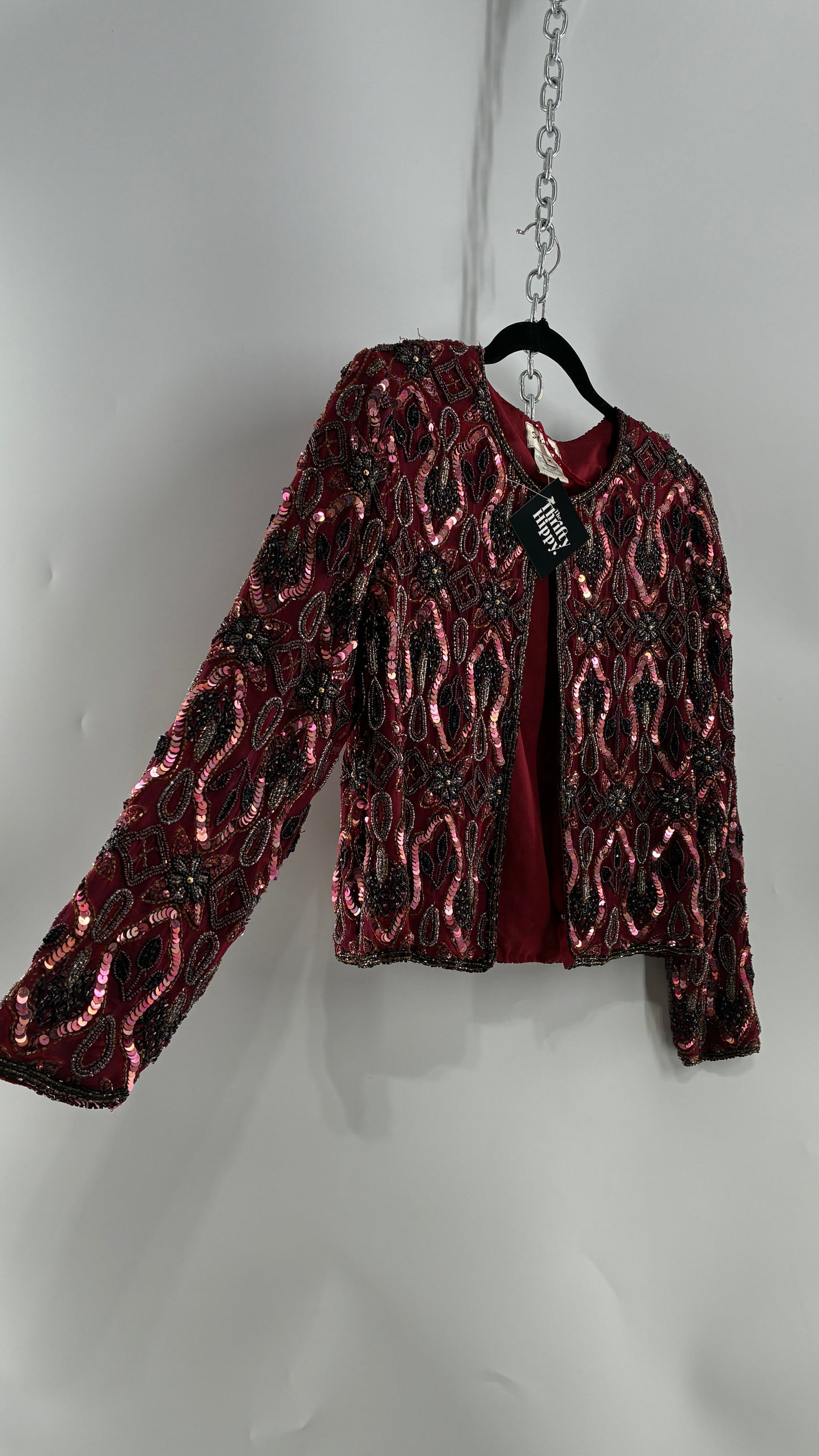 Vintage Beaded STENAY Burgundy Maroon Jacket (Medium)