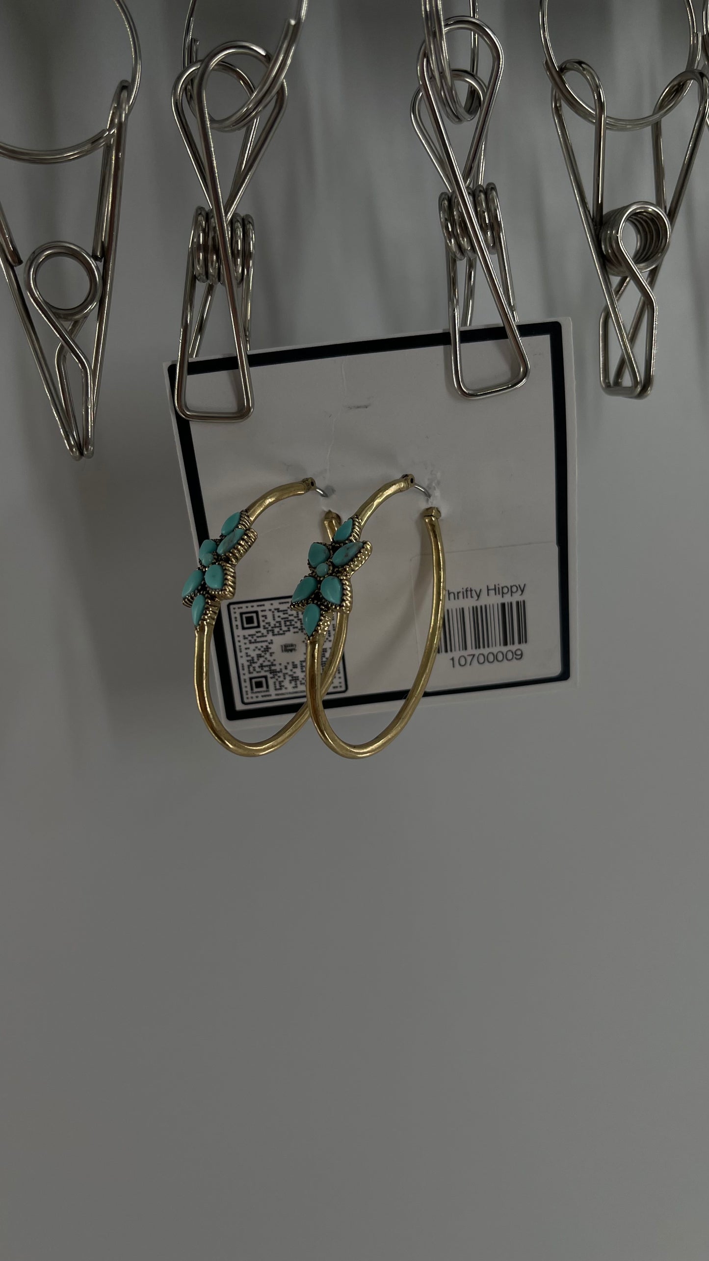 Free People Gold Metal Hoop Earring with Turquoise Stones