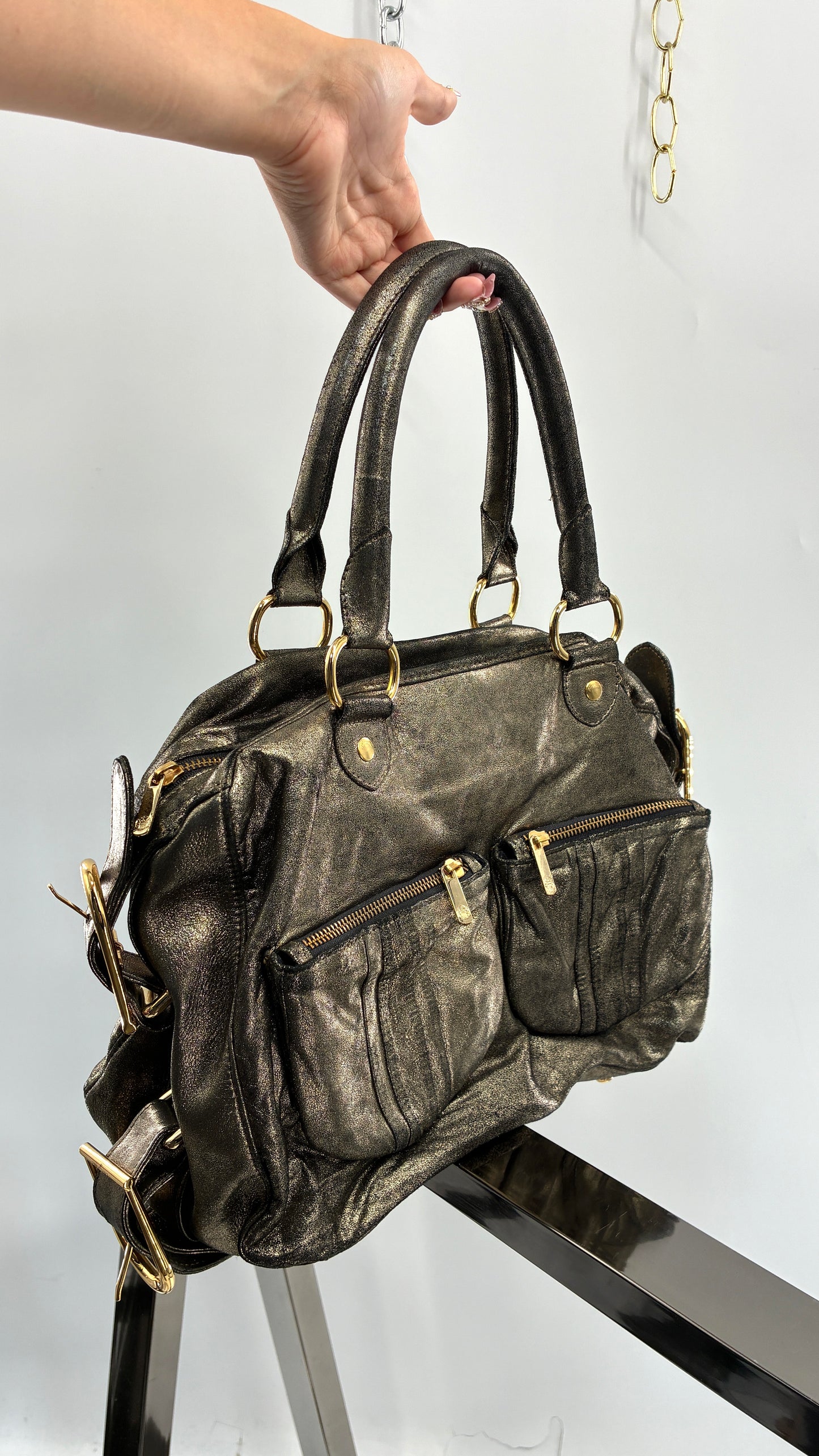Vintage TORREGROSSA Metallic Gold Bag with Pocketed Front and Gold Hardware