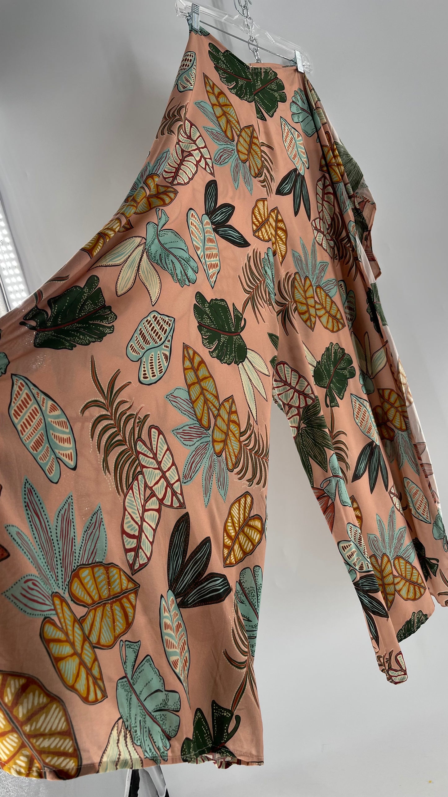 Handmade 9 in 1 Pink Jumpsuit Covered in Tropical Doodle Leaf Design (One Size) •AS SEEN ON TIKTOK•