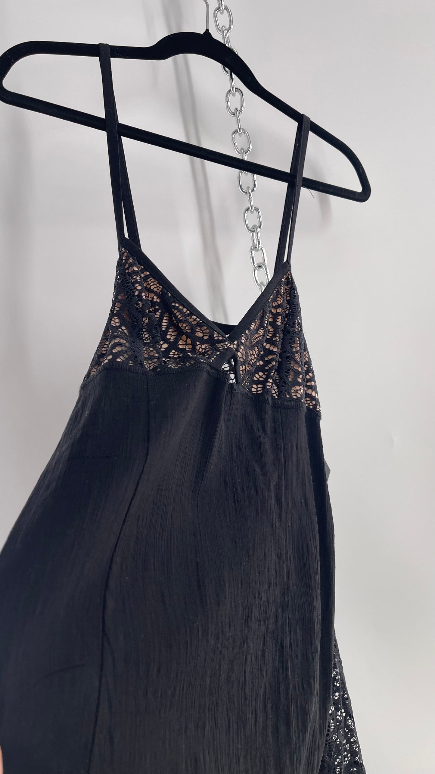 Intimately Free People Set Black Mini Dress with Nude Bust and Lace Sheer Maxi Skirt (Medium)