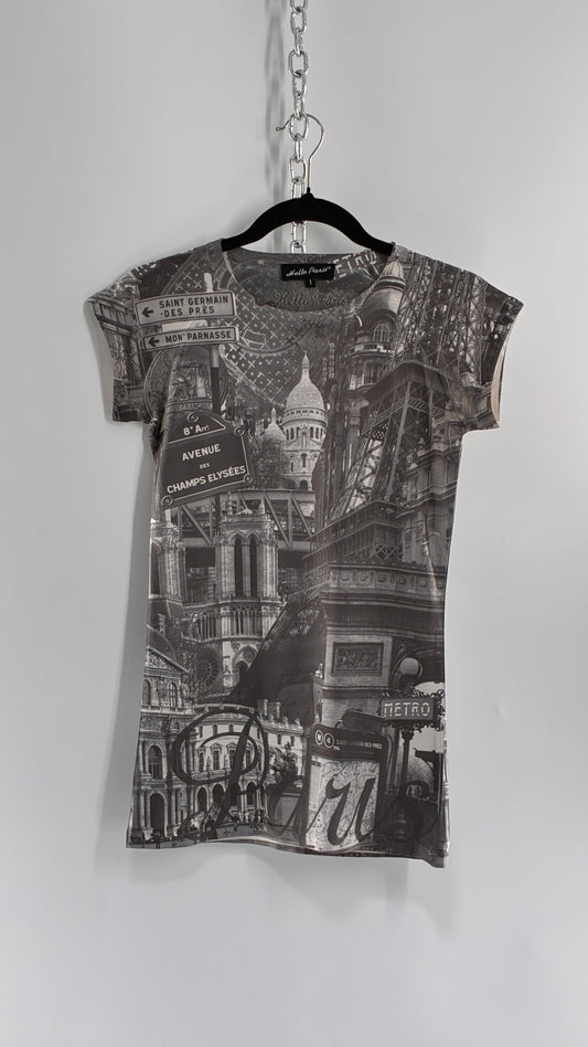 Vintage HELLO PARIS Screen Print T Shirt (S/M)