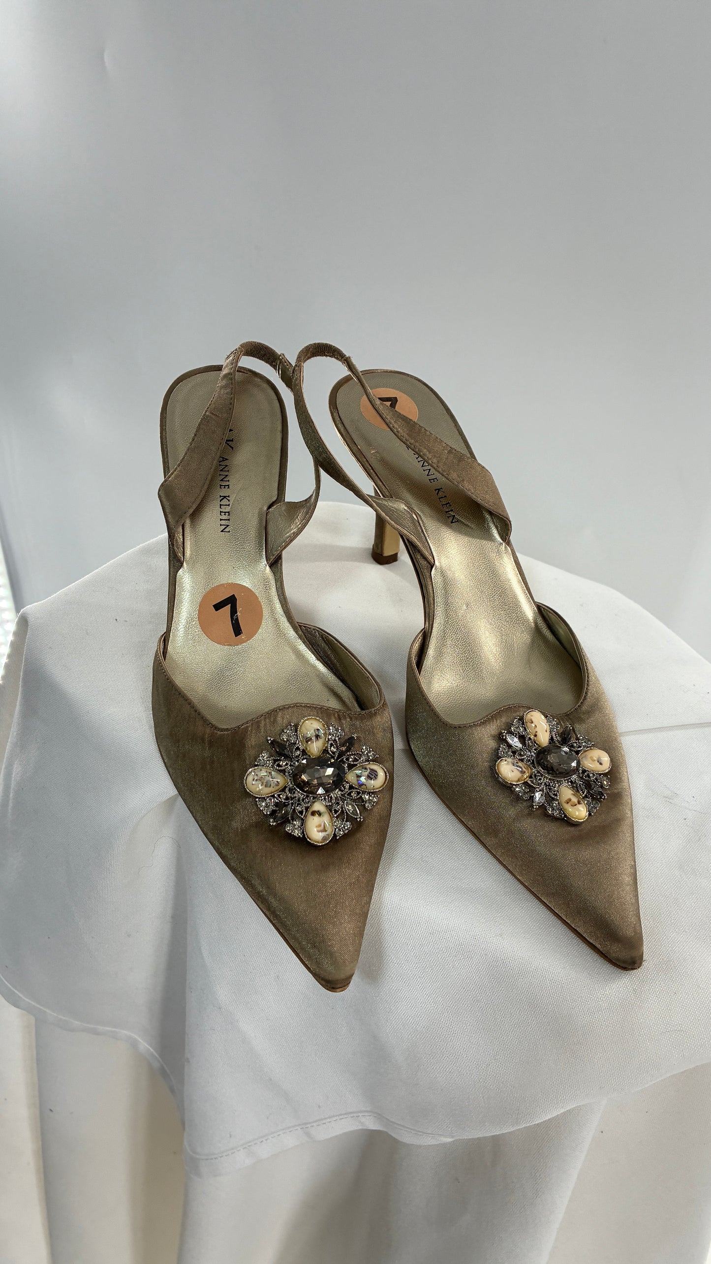 Vintage Anne Klein 1990s Kitten Heel with Stone and Metal Embellishments(7)