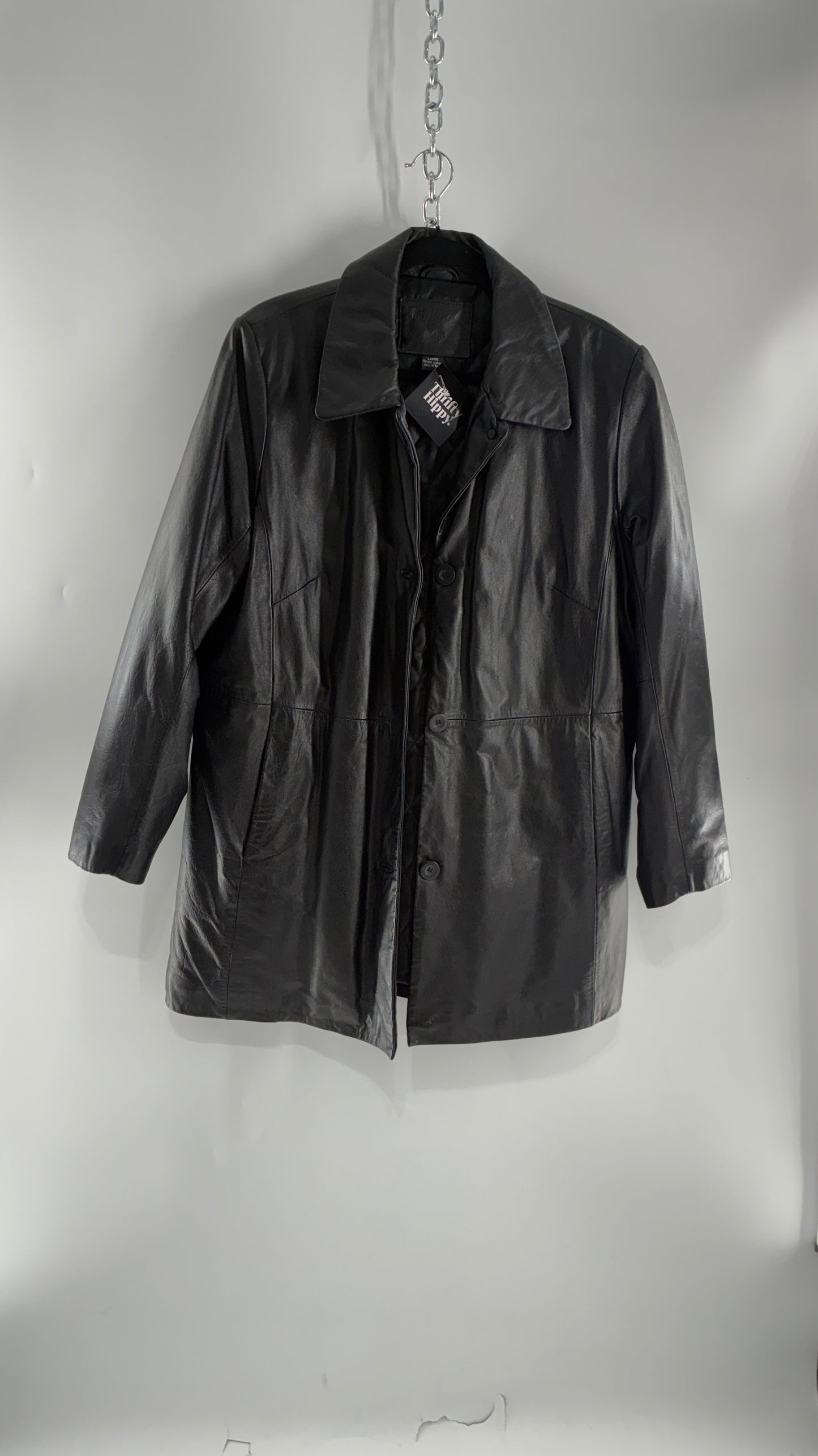 Vintage KATHY IRELAND Black Leather Jacket with Quilted Lining (Large)