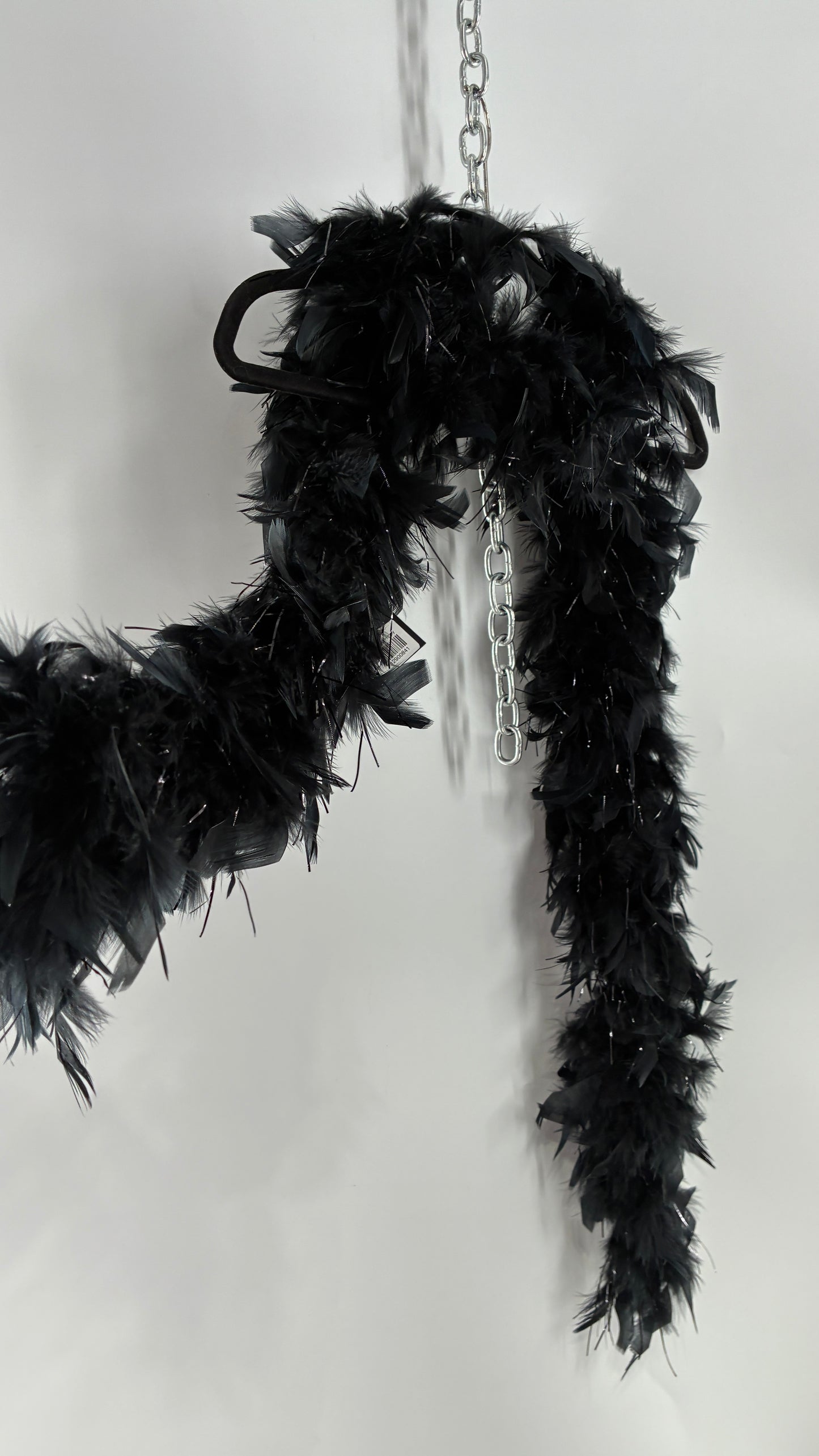 Vintage Black Ostrich Feather Scarf with Silver Tinsel