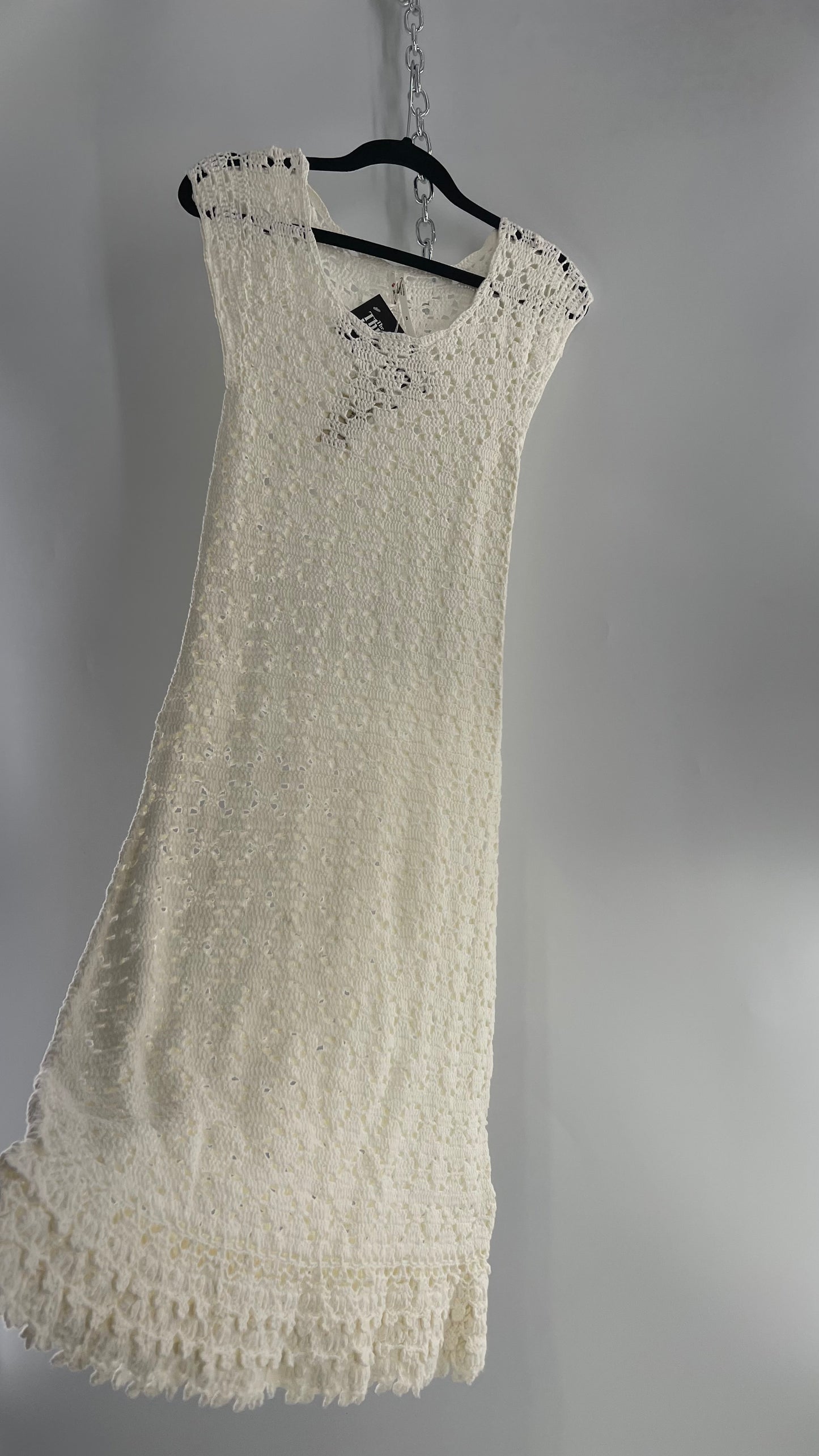 Anthropologie White Crochet Knit MIDI Dress with Tags Attached