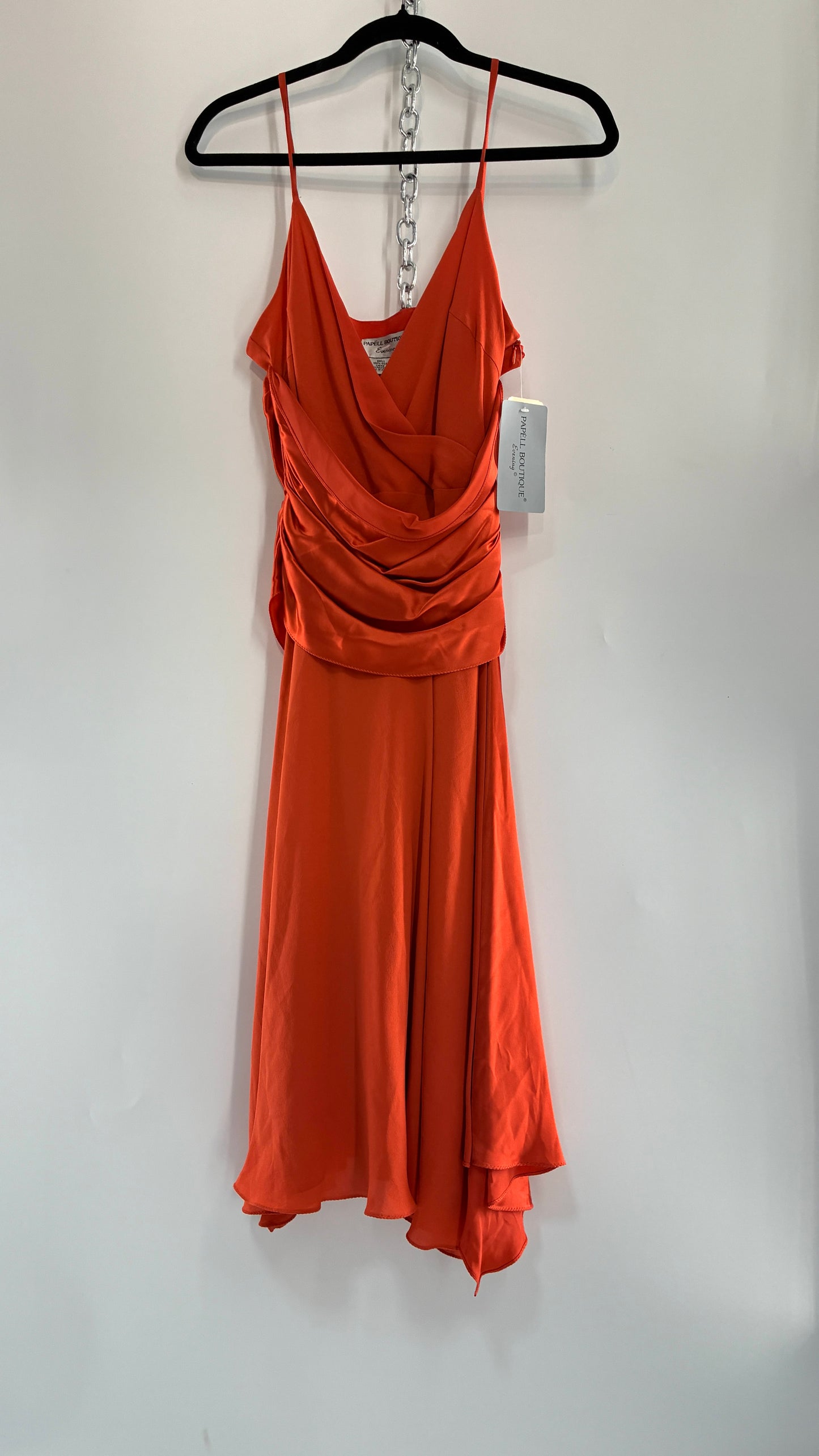 Deadstock Vintage PAPELL BOUTIQUE 100% Silk Tangerine Midi Dress with Ruched Bodice (12)
