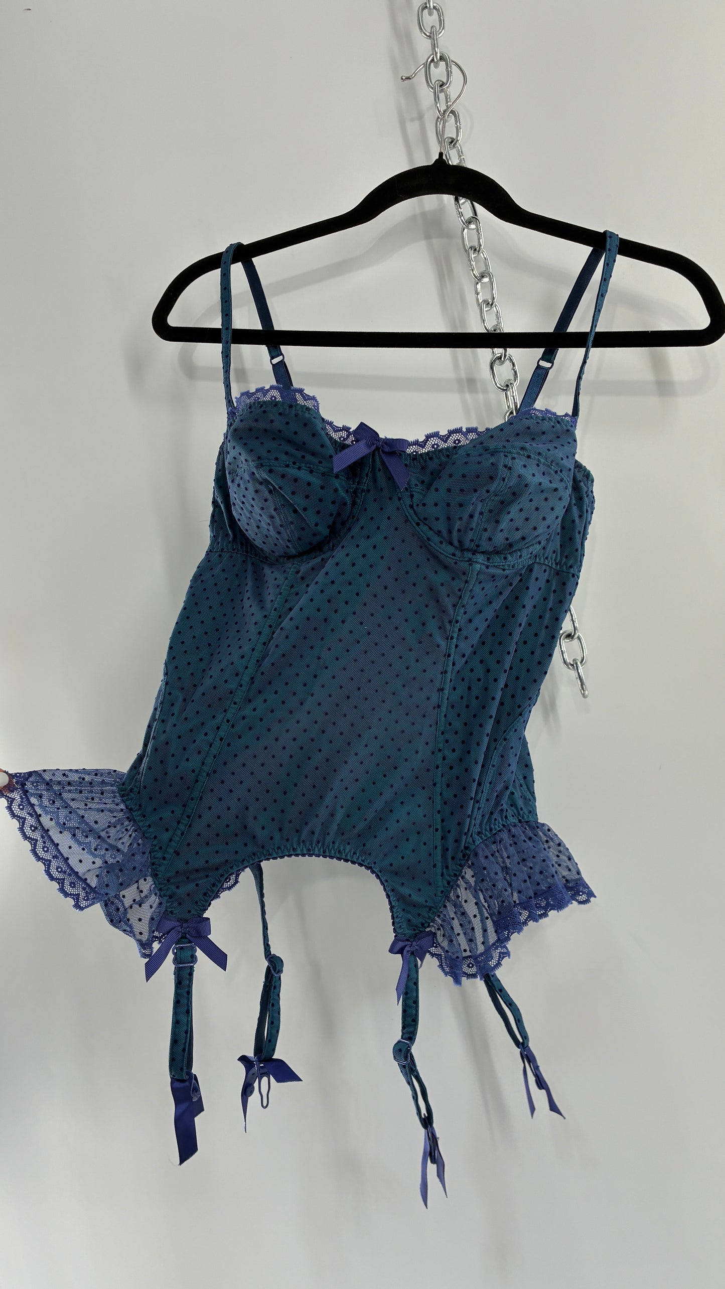 Vintage VICTORIA’S SECRET Sexy Little Things Navy Blue Polka Dotted Corset (34C)