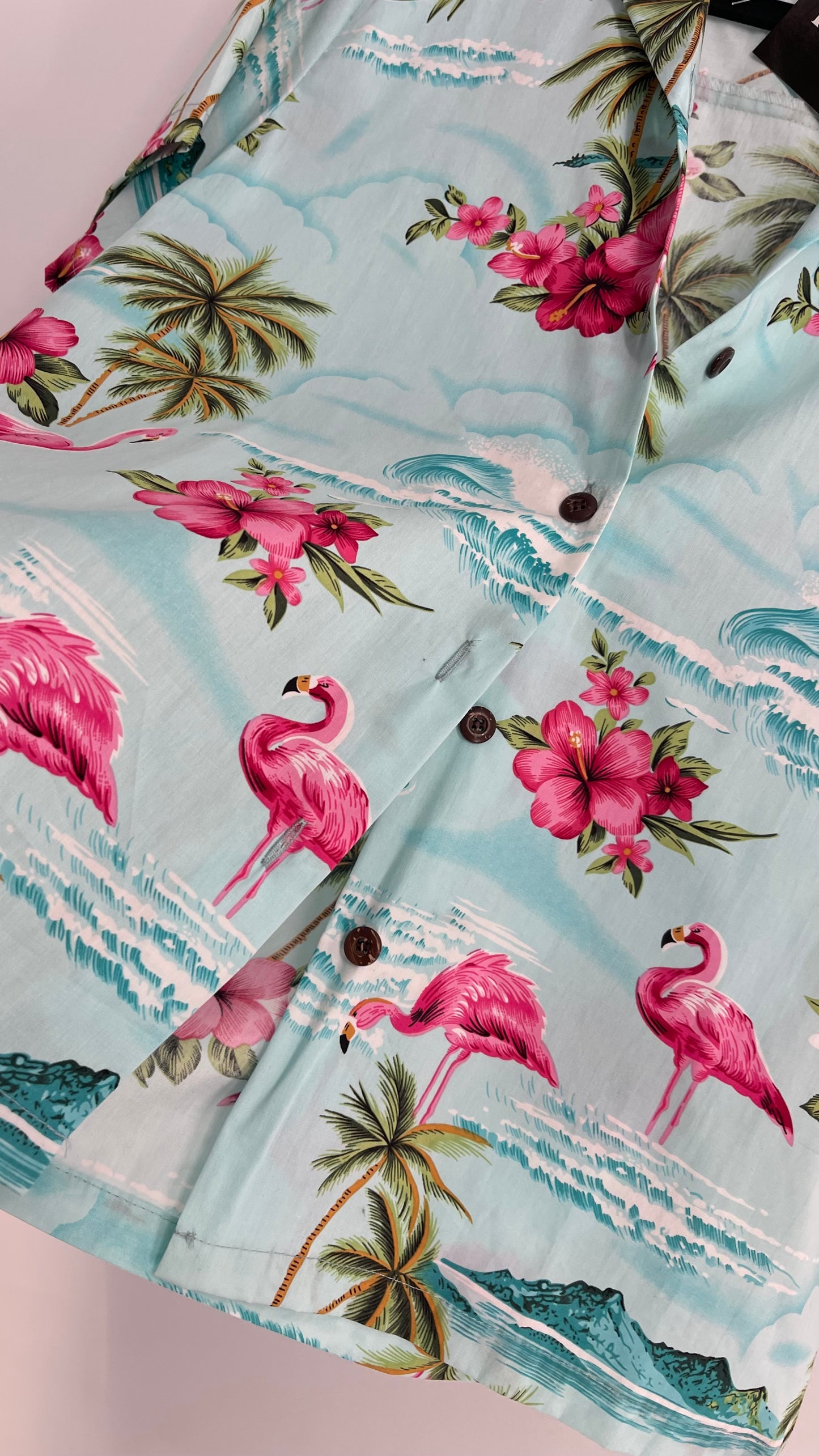 Deadstock Vintage Punani Hawaiian Men’s Flamingo, Tropical Button Front (Medium)