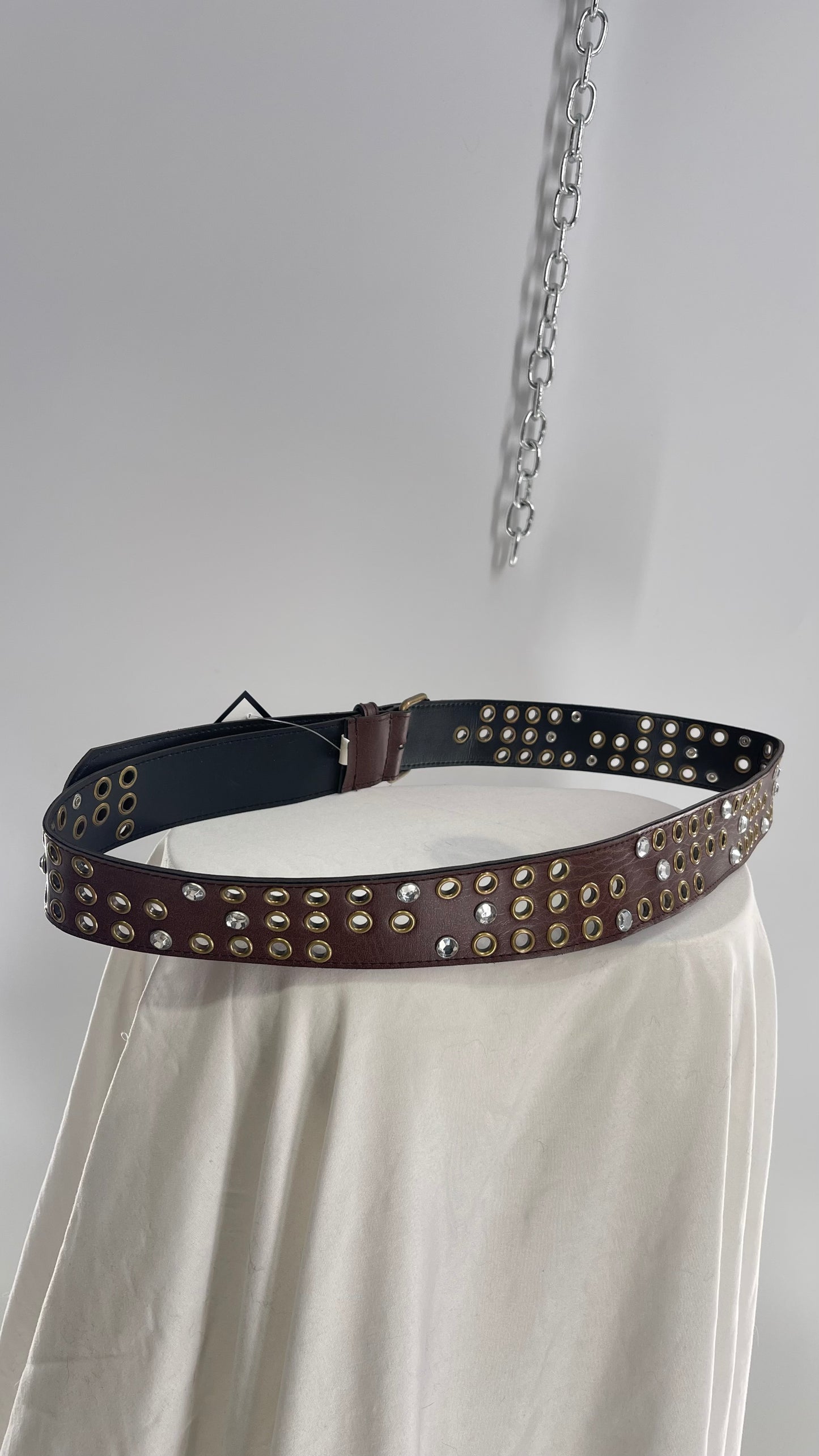 Vintage Grommet and Rhinestone Brown Belt (Large)