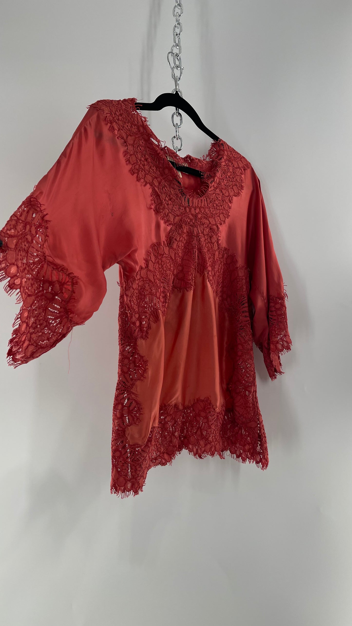 Moulinette Soeurs Vetements Silky Blouse with Thick Scalloped Lace Trim (XS)