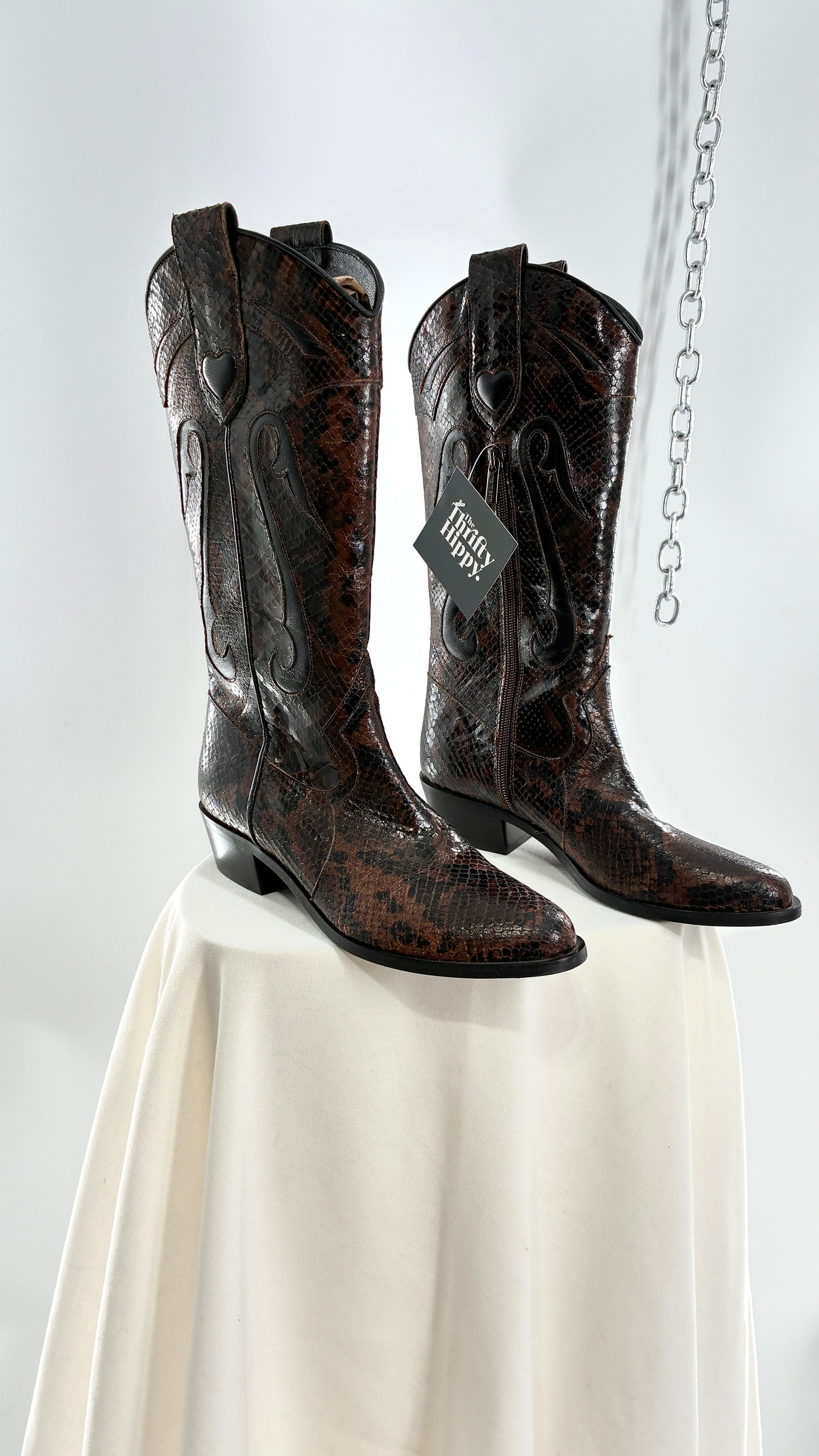Vintage LABLANC Snakeskin Cowboy Boots with Hearts Made in Italy (36)
