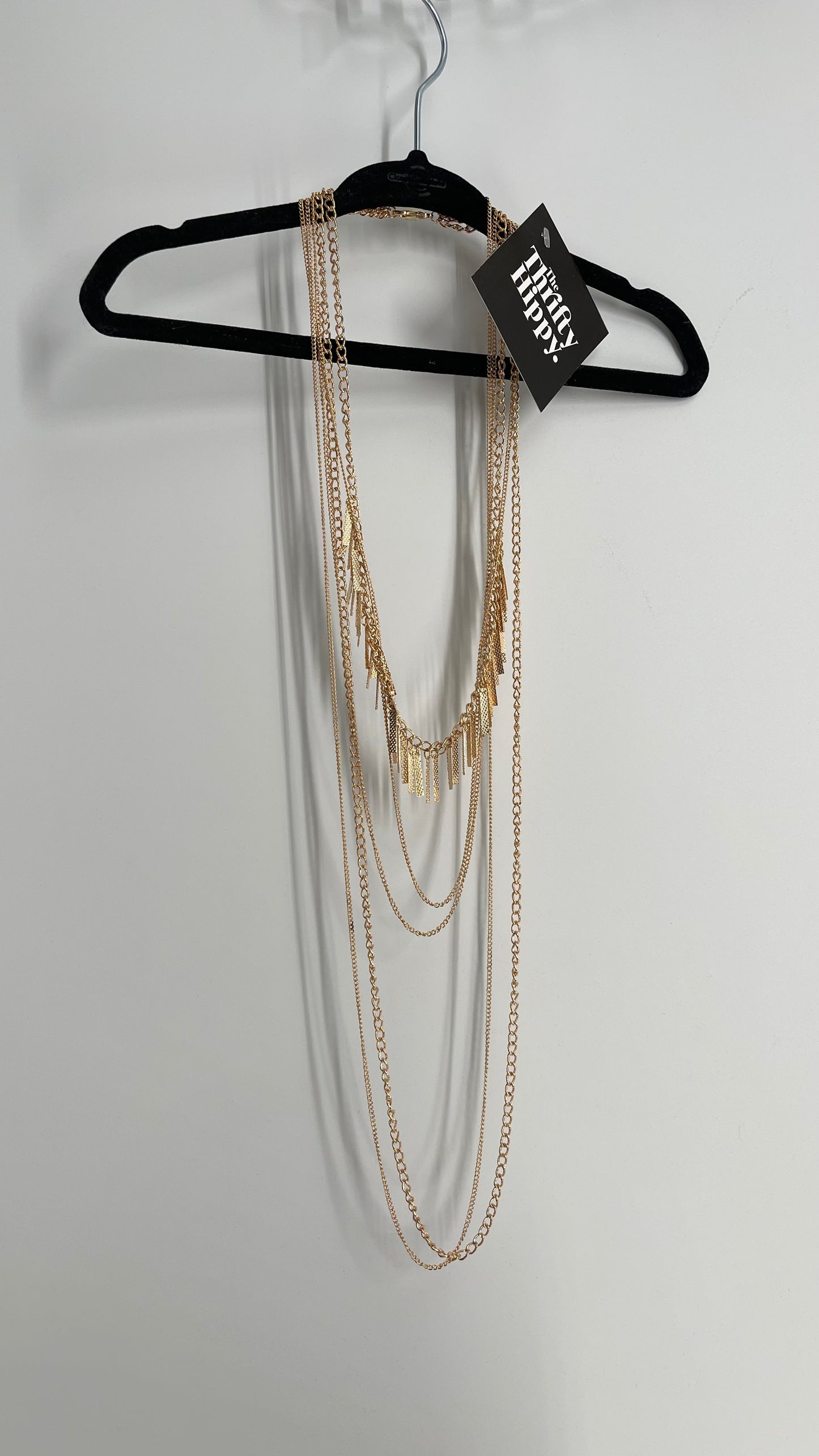 Gold Layered Chain Necklace with Fringe Style Detail