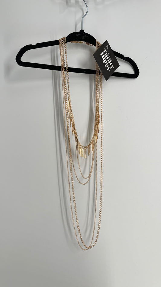 Gold Layered Chain Necklace with Fringe Style Detail
