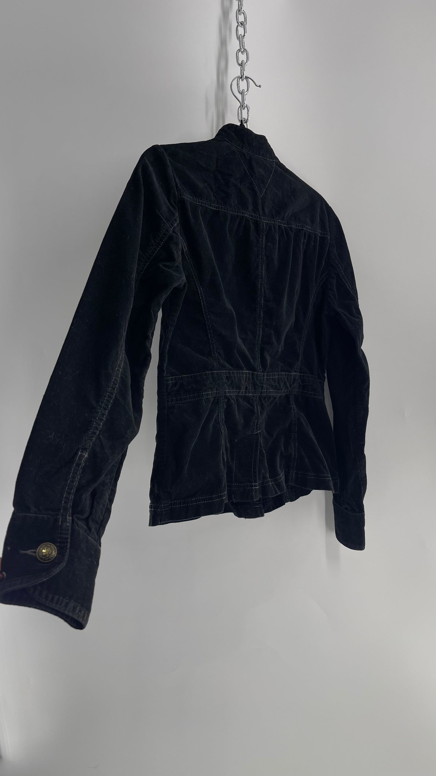 Tommy Hilfiger Black Corduroy Jacket with Pleated Pocket Details (Small)