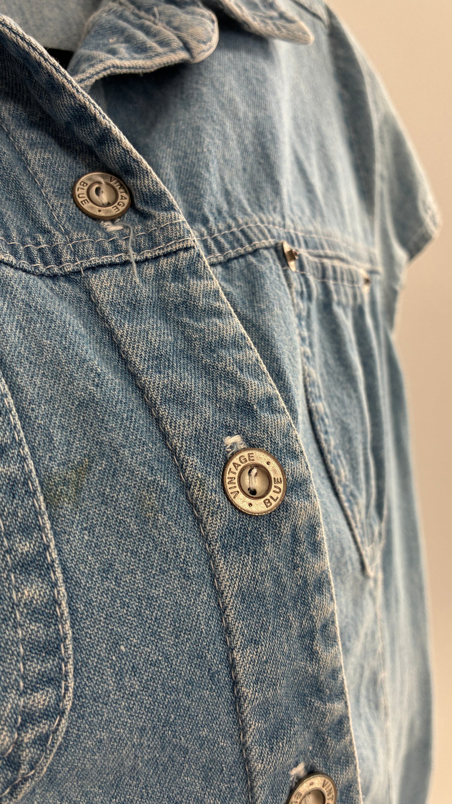 Vintage VINTAGE BLUE Light Wash Denim Button Front Micro Mini Dress (7)