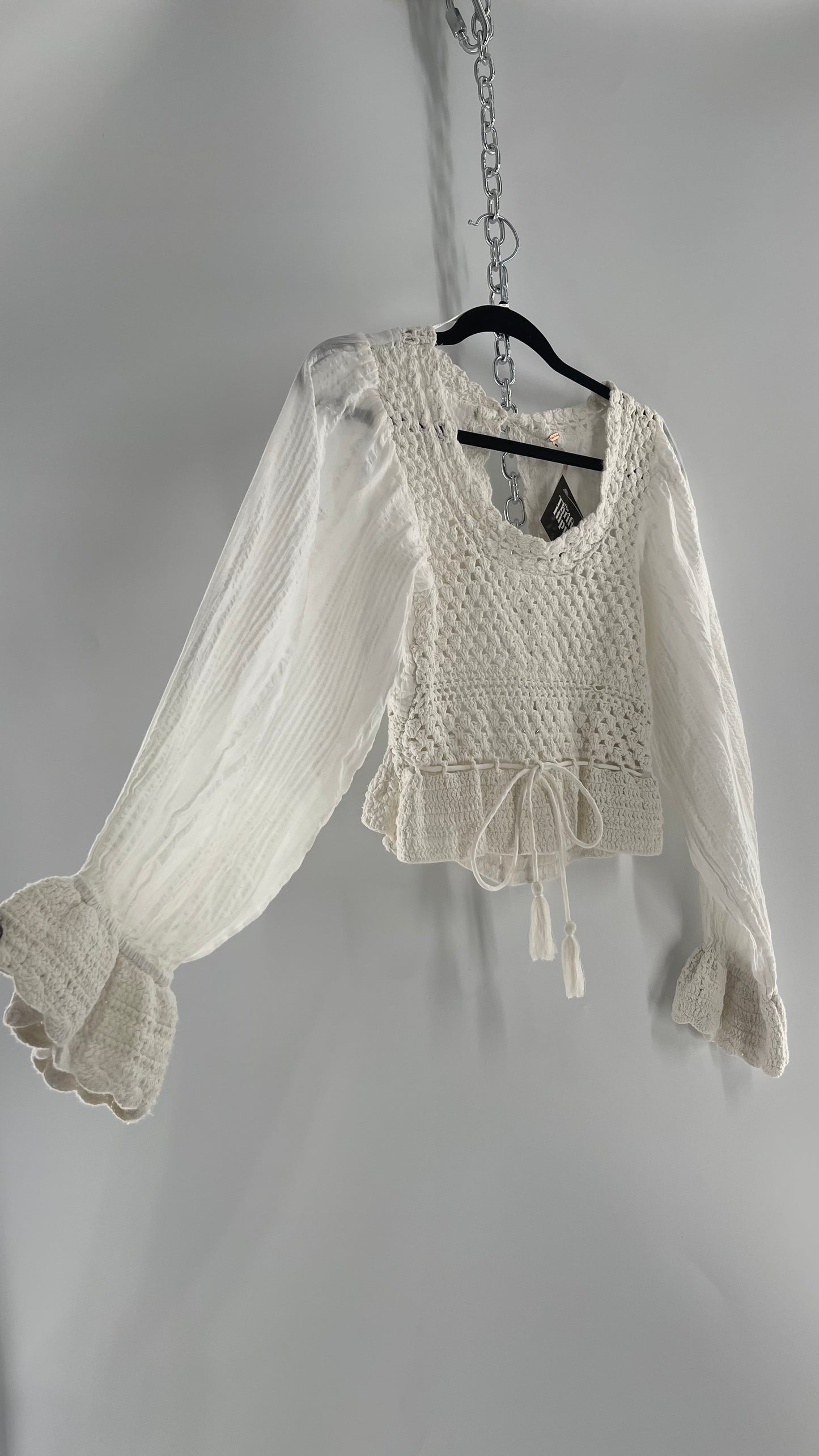 Free People White Crochet “Megan” Top (Small)