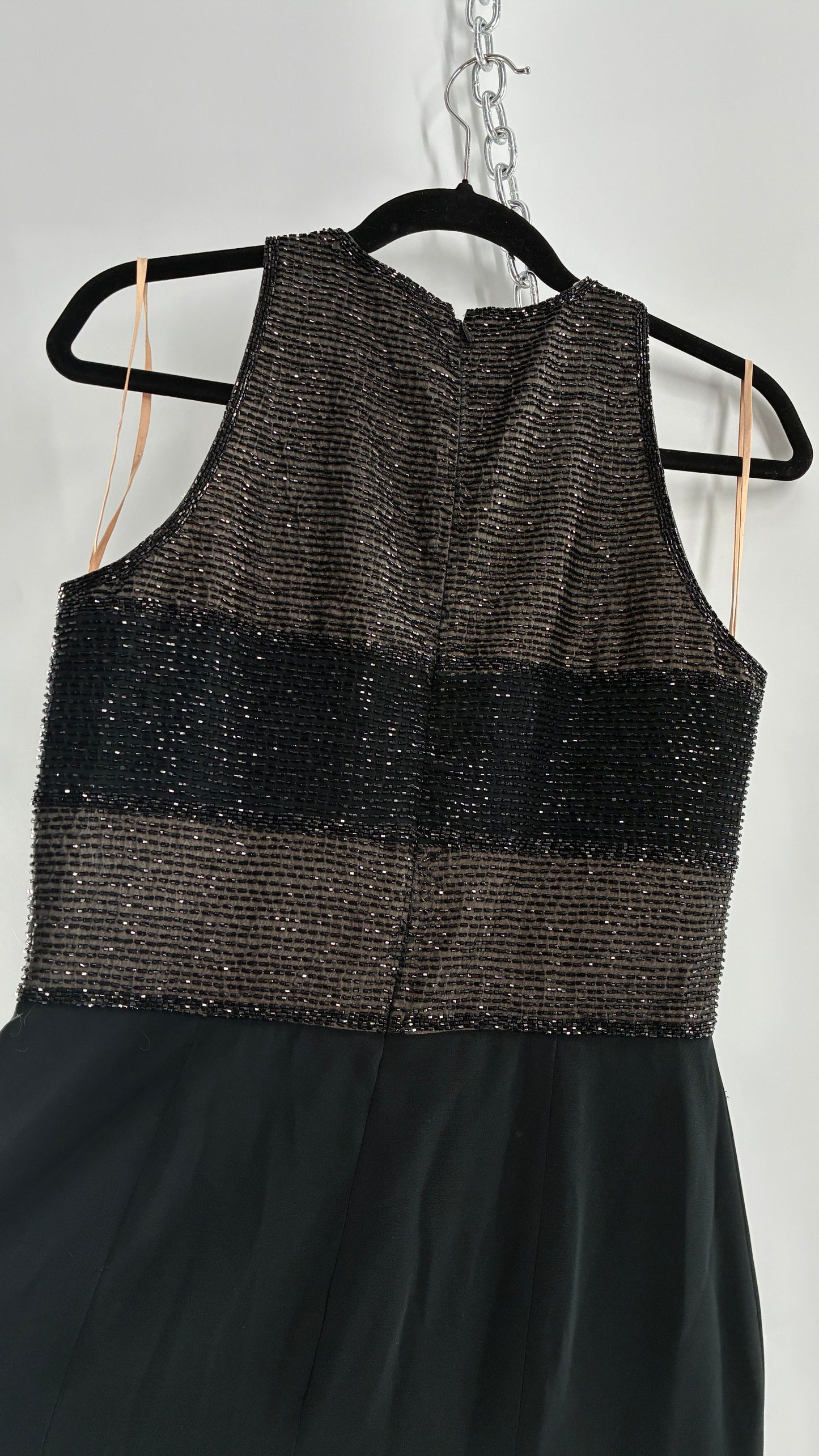Deadstock Vintage BLACKTIE Oleg Classini Black and Nude Beaded Bodice Dress (10)